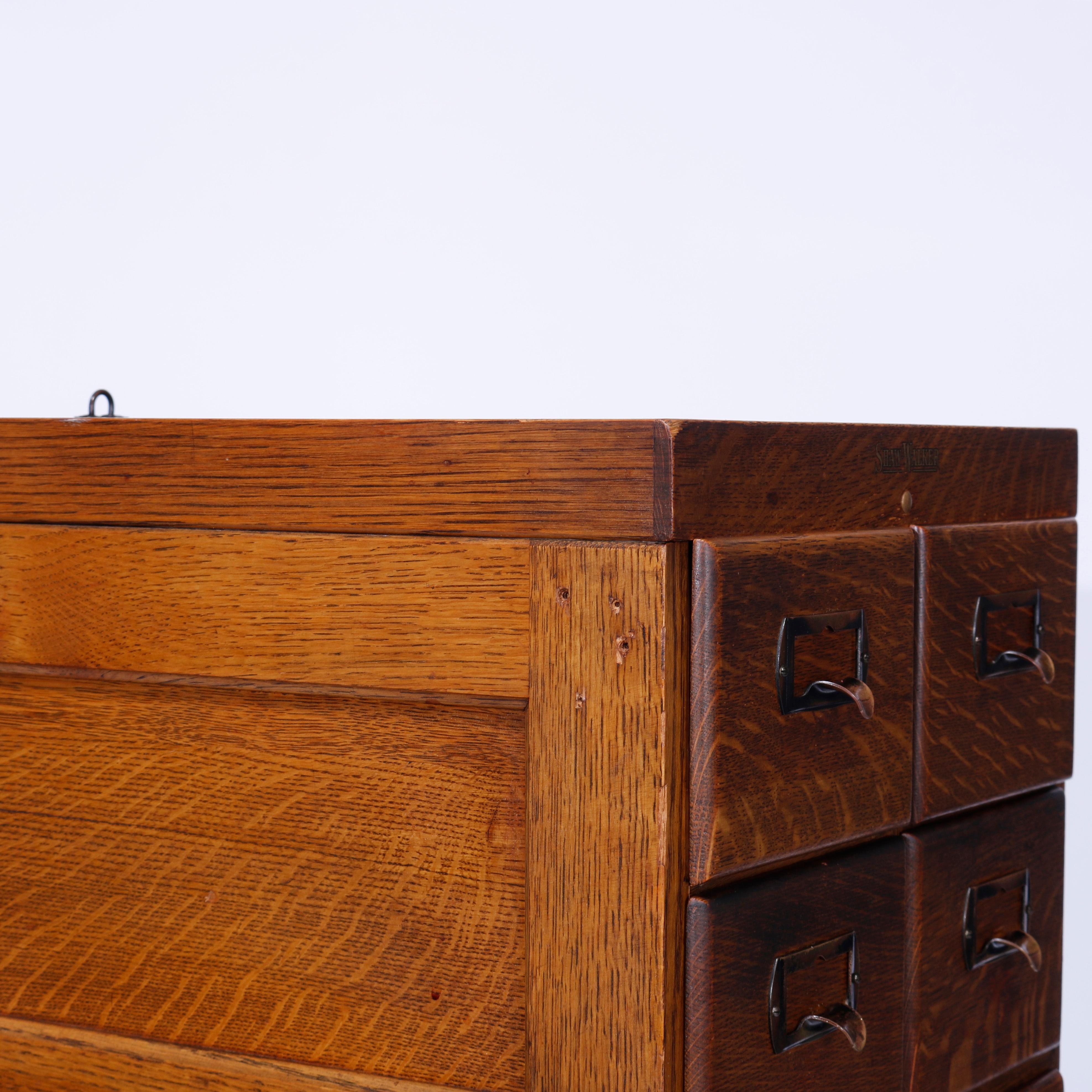 American Antique Arts & Crafts Shaw Walker Oak Three-Section Stack File Cabinet, c1910