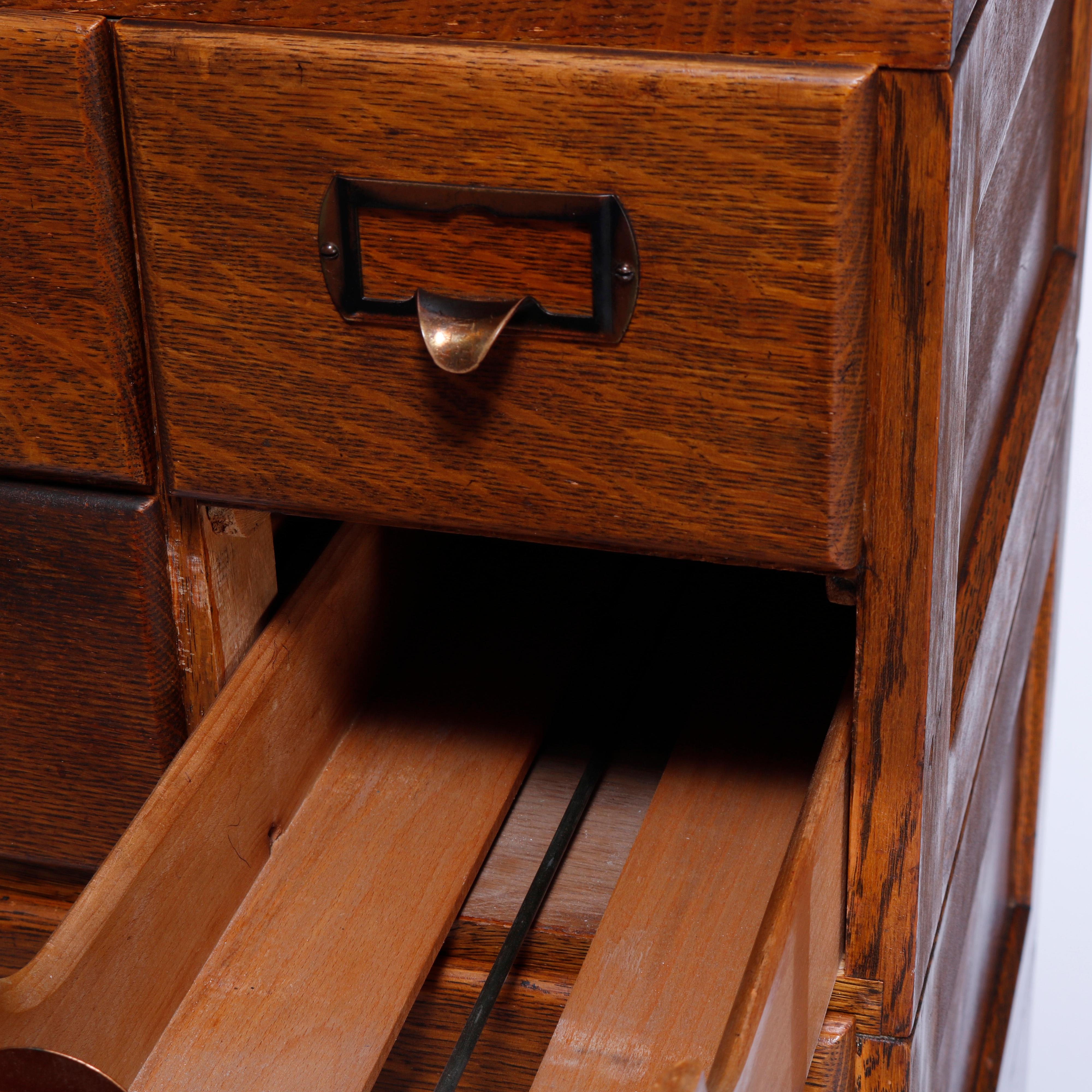20th Century Antique Arts & Crafts Shaw Walker Oak Three-Section Stack File Cabinet, c1910