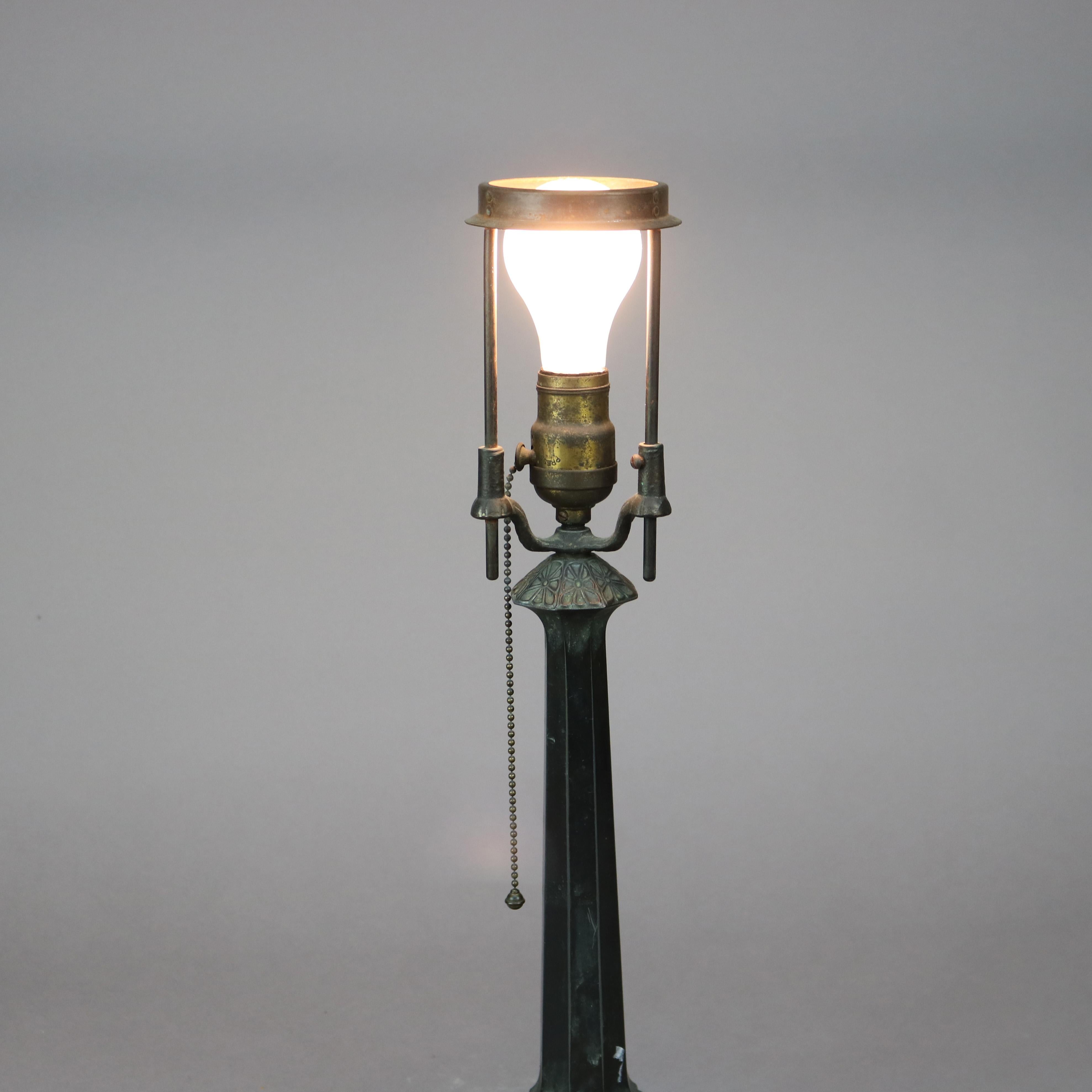 20th Century Antique Arts & Crafts Signed Bradley & Hubbard Green Slag Glass Table Lamp c1920