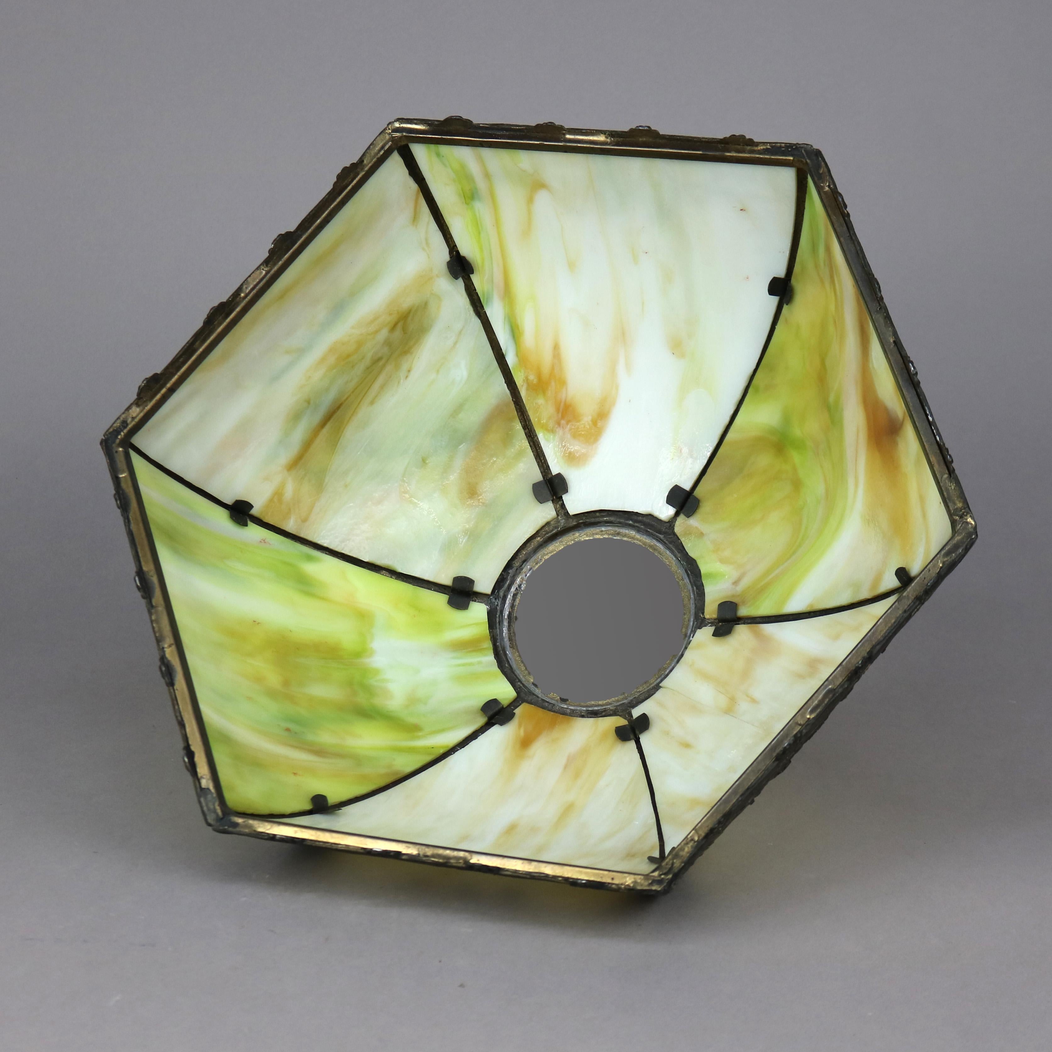 Antique Arts & Crafts Signed Bradley & Hubbard Green Slag Glass Table Lamp c1920 4