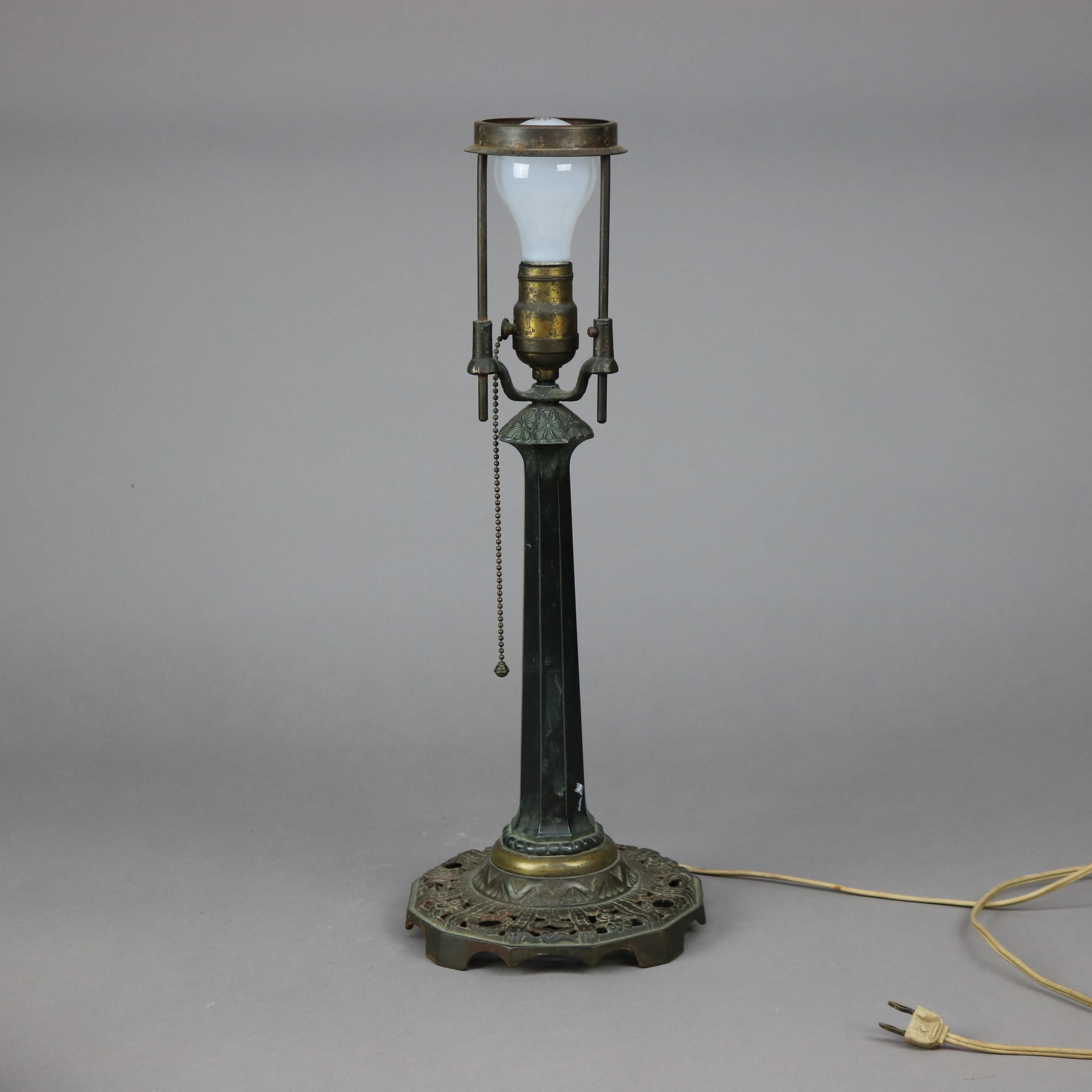 Antique Arts & Crafts Signed Bradley & Hubbard Green Slag Glass Table Lamp c1920 In Good Condition In Big Flats, NY