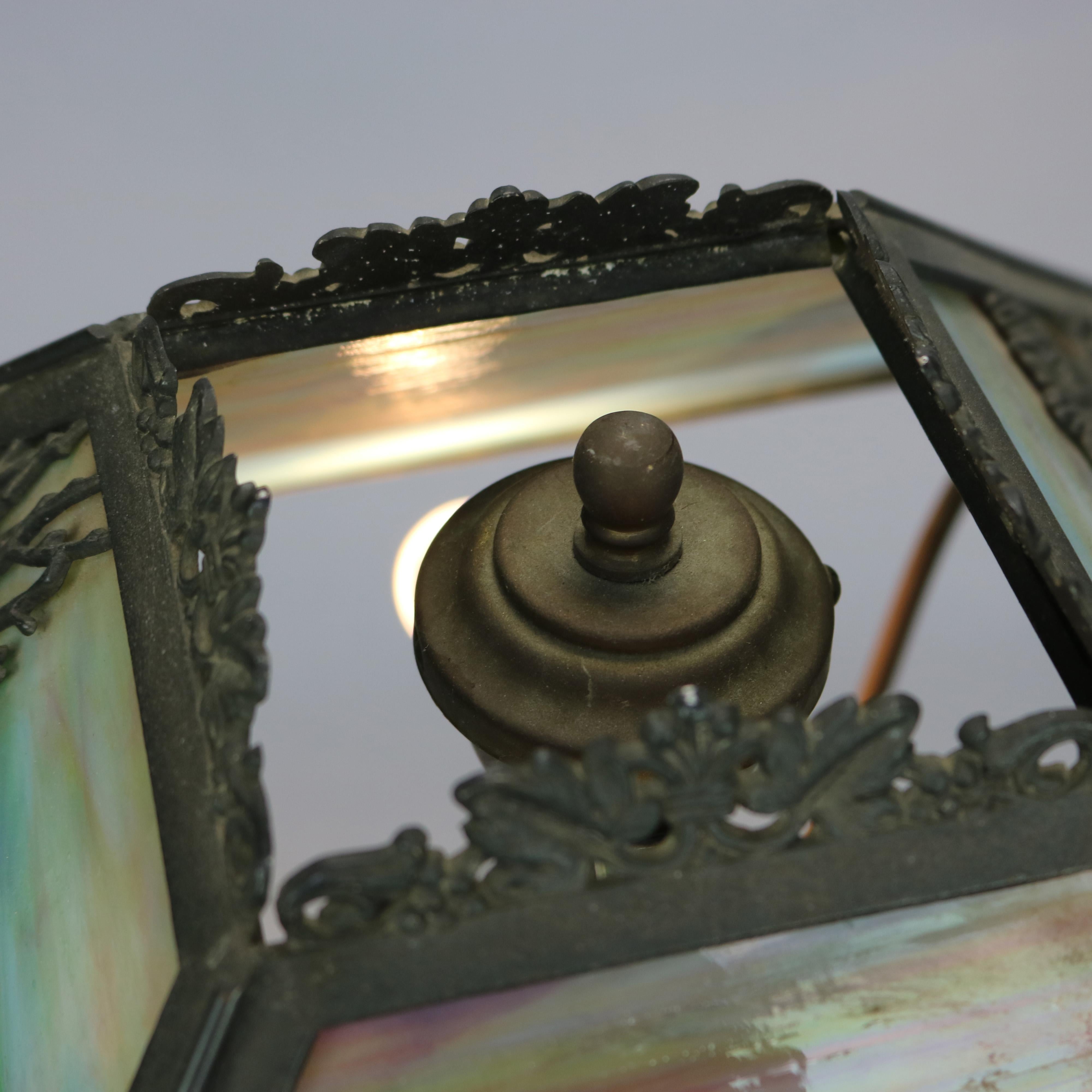 Antique Arts & Crafts Signed Bradley & Hubbard Slag Glass Table Lamp, Circa 1920 3