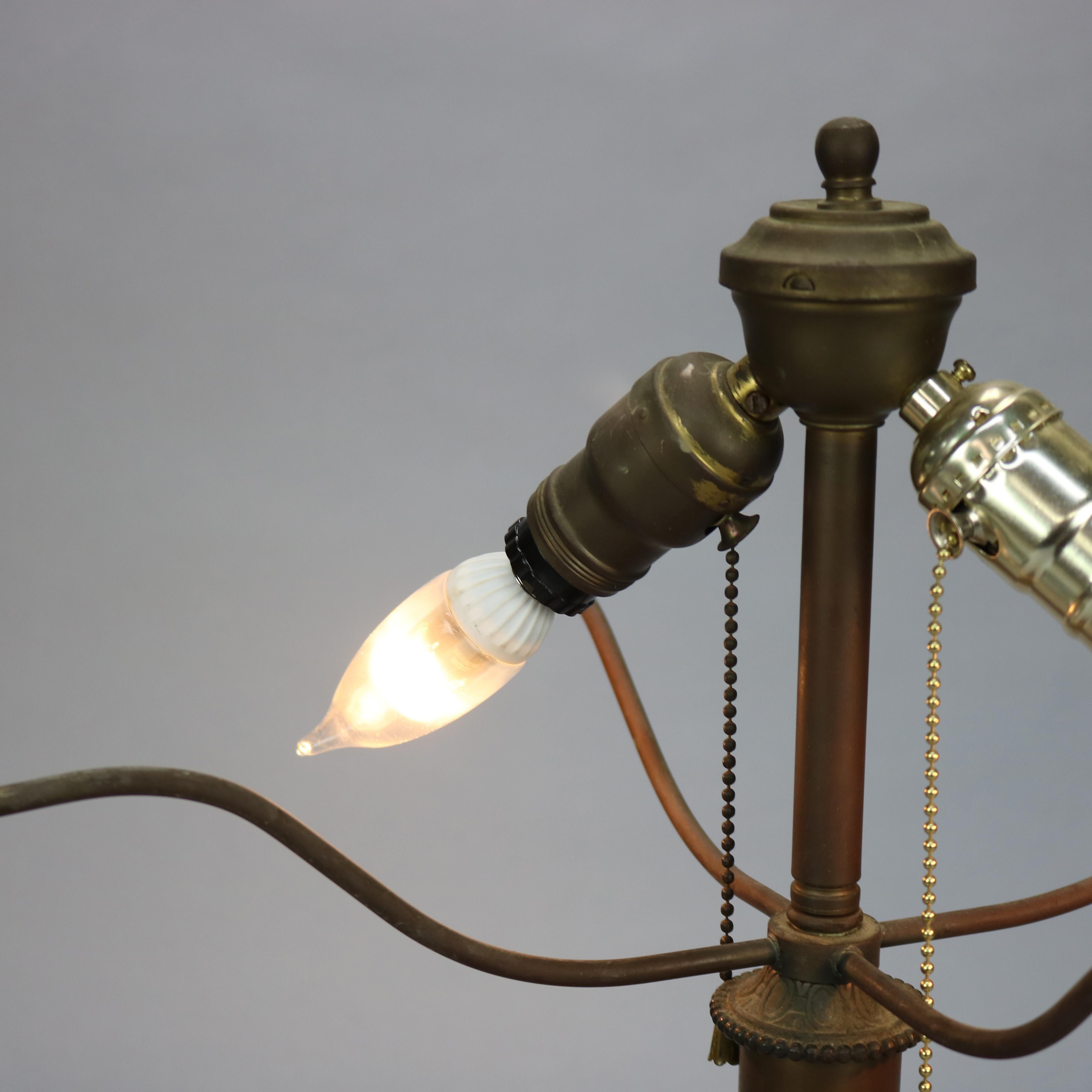Antique Arts & Crafts Signed Bradley & Hubbard Slag Glass Table Lamp, Circa 1920 5