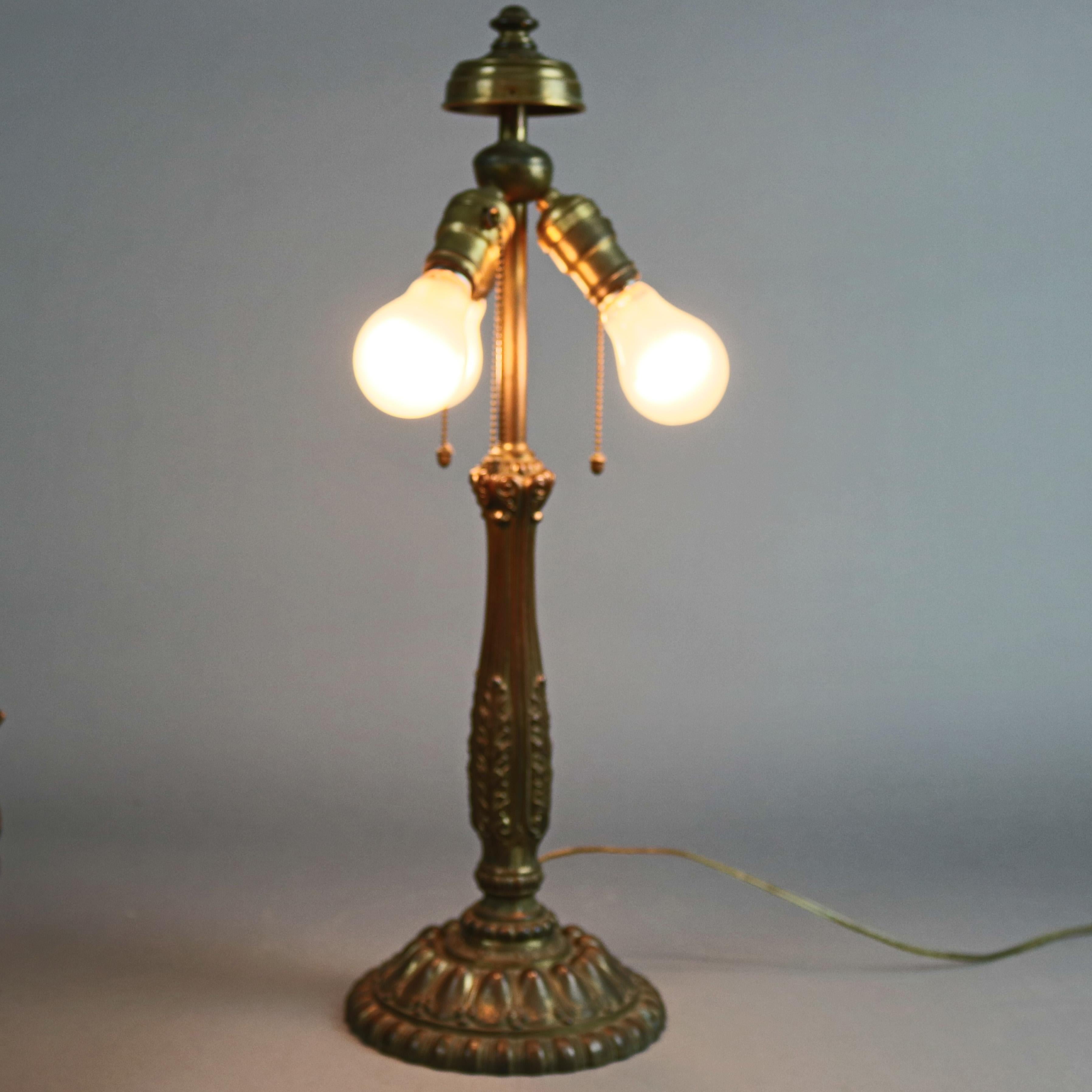 Antique Arts & Crafts Signed Wilkinson Bronze Overlay Slag Glass Table Lamp 1910 3