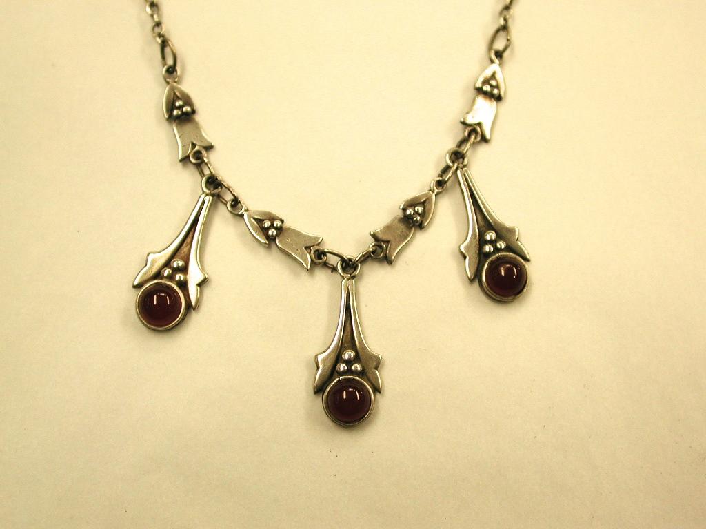 Antique Arts & Crafts Silver and Carnelian Integral Pendant and Chain 1