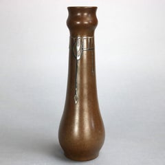 Antique Arts & Crafts Silver Crest Sterling Decorated Bronze Vase, circa 1920