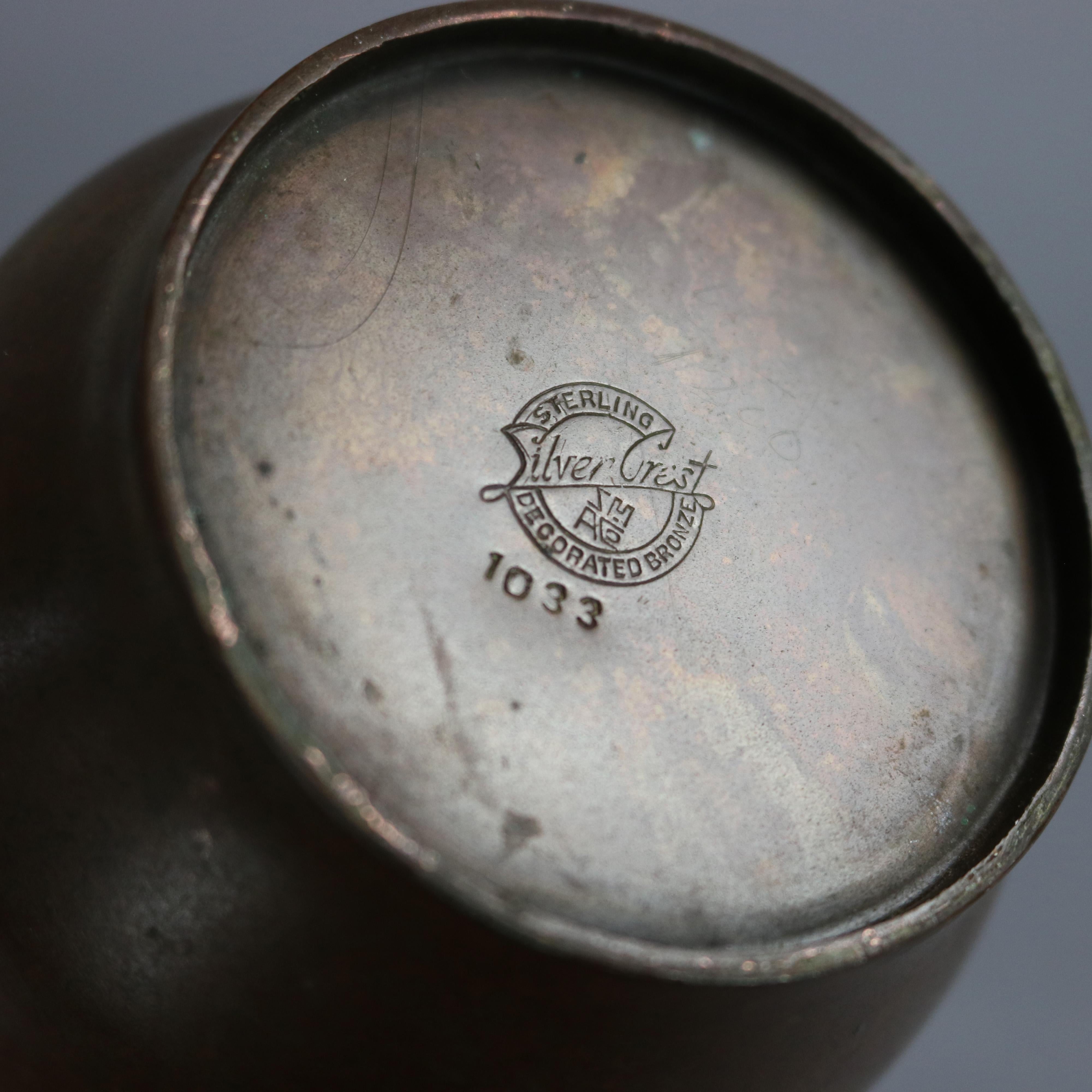 Sterling Silver Antique Arts & Crafts Silver Crest Sterling Decorated Bronze Vase, circa 1920