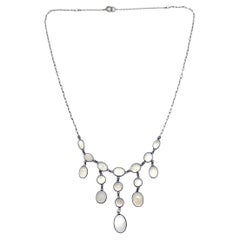Antique Arts & Crafts Silver Moonstone Droplet Necklace 1900s