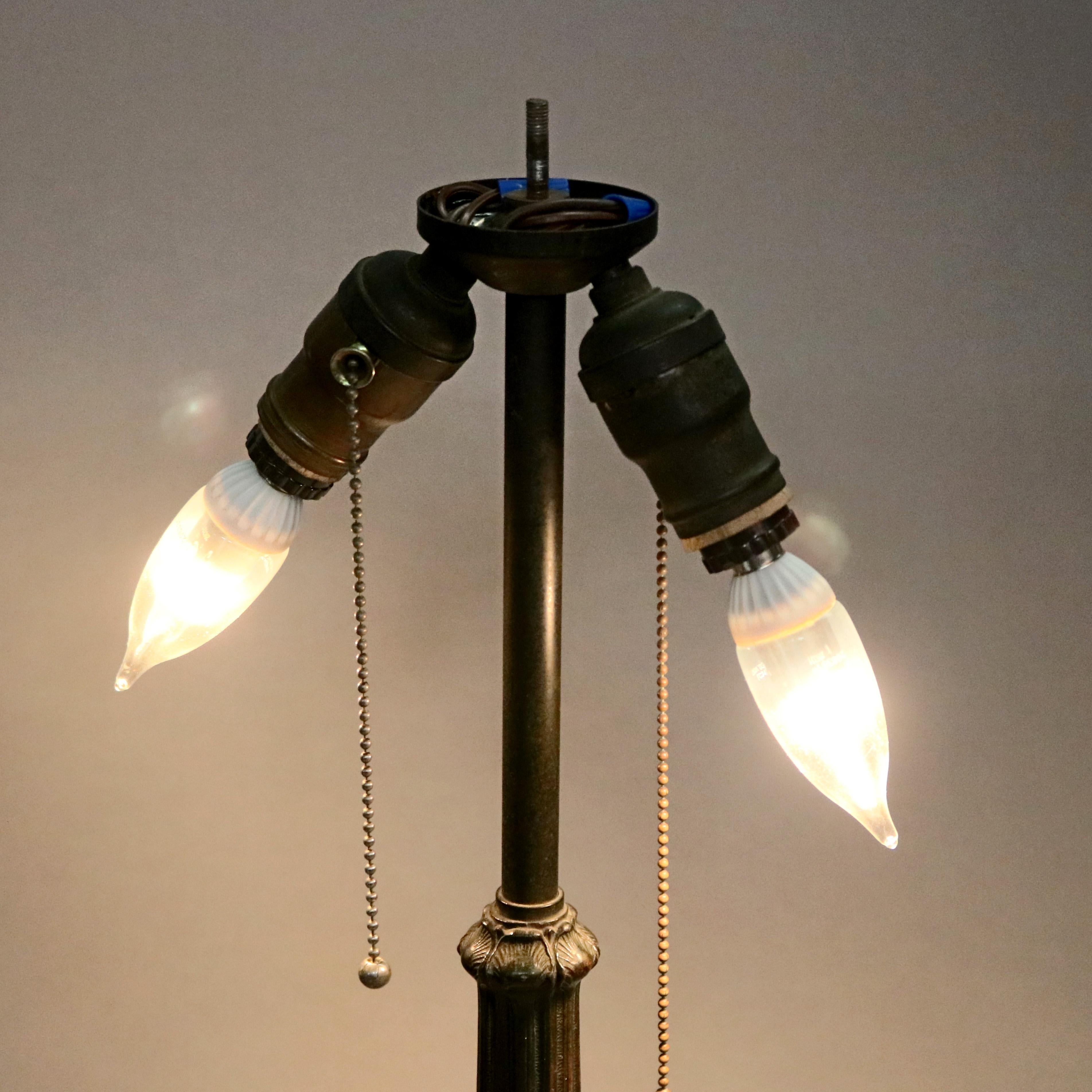 Antique Arts & Crafts Slag Glass Bradley & Hubbard School Table Lamp 2