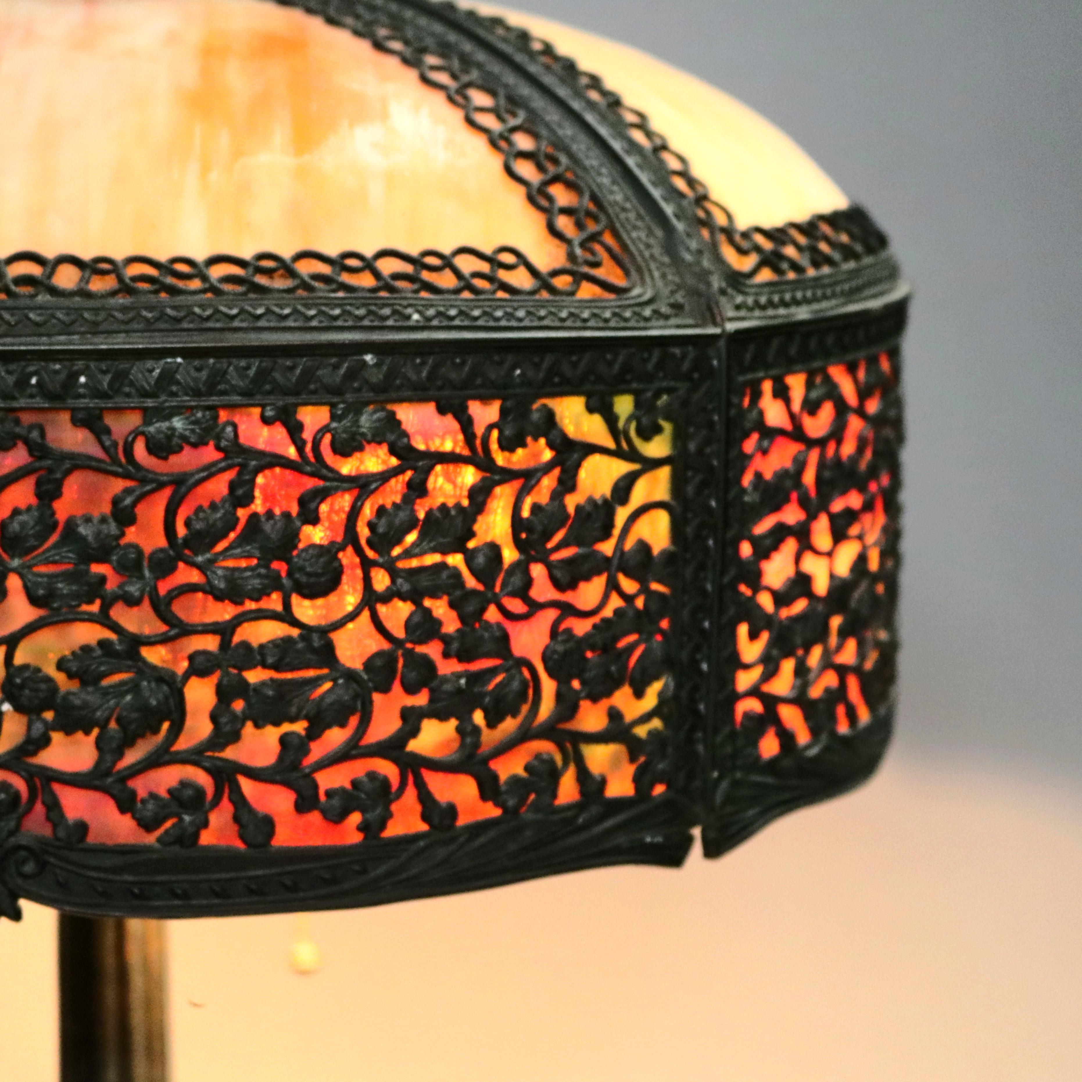 Arts and Crafts Antique Arts & Crafts Slag Glass Bradley & Hubbard School Table Lamp