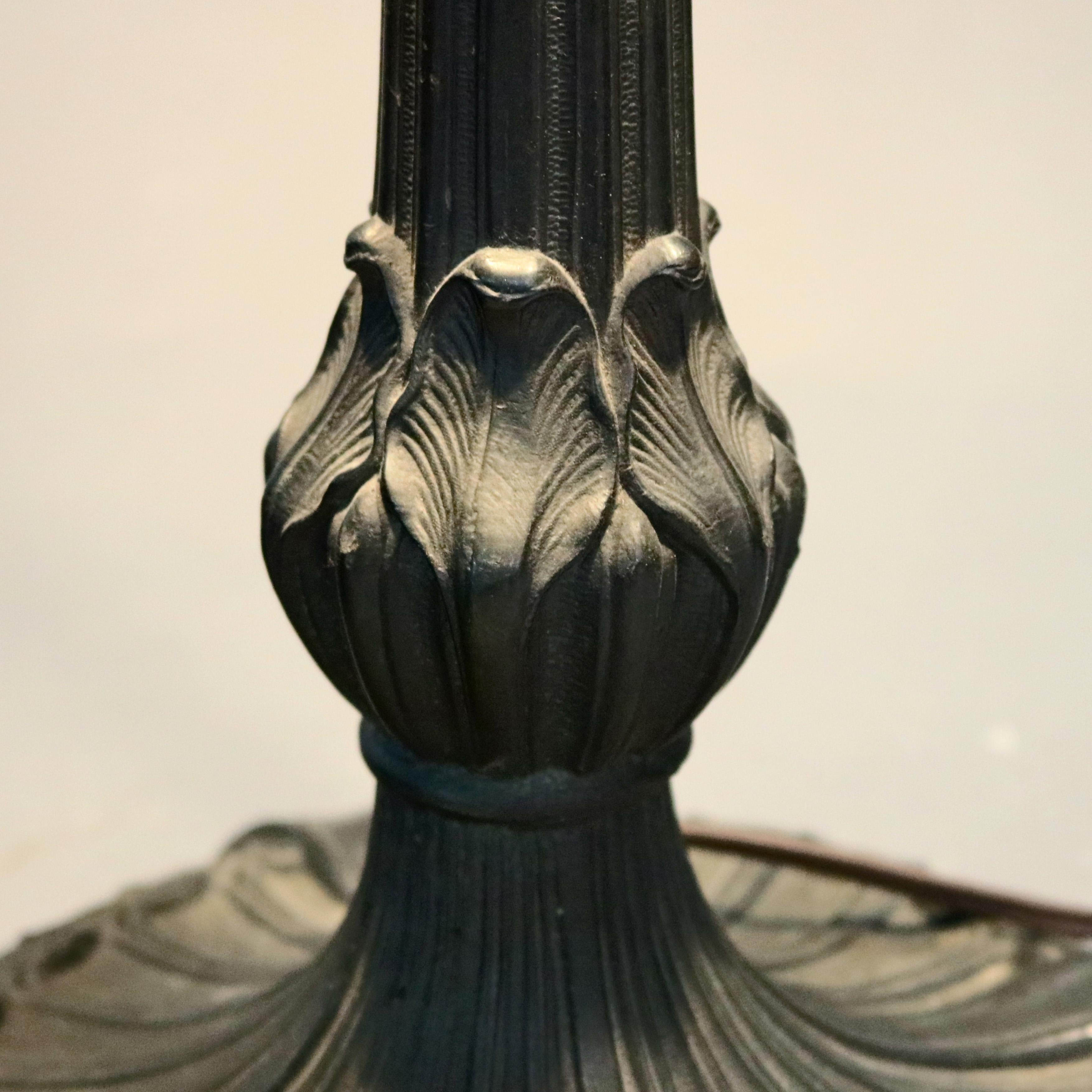 Cast Antique Arts & Crafts Slag Glass Bradley & Hubbard School Table Lamp