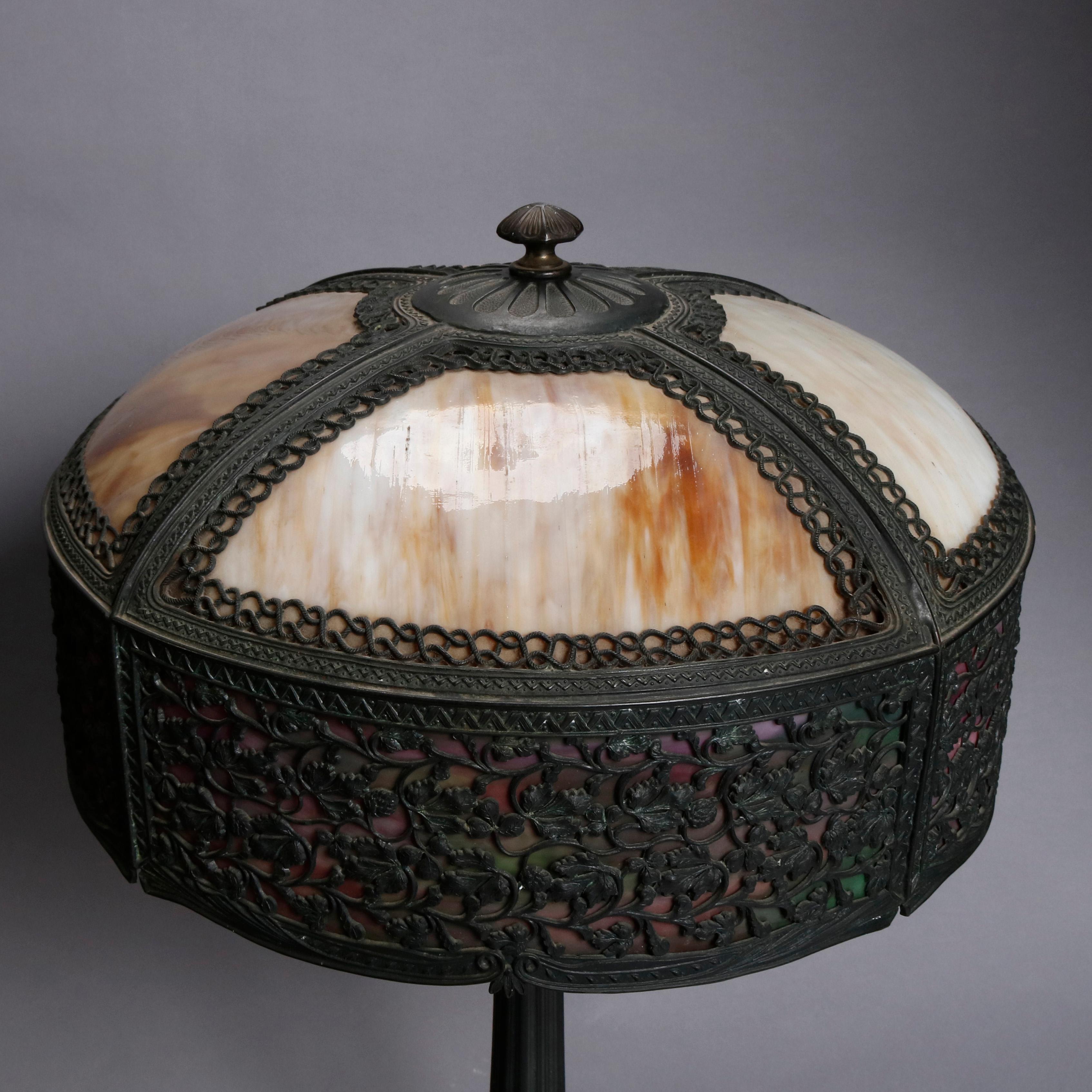 20th Century Antique Arts & Crafts Slag Glass Bradley & Hubbard School Table Lamp