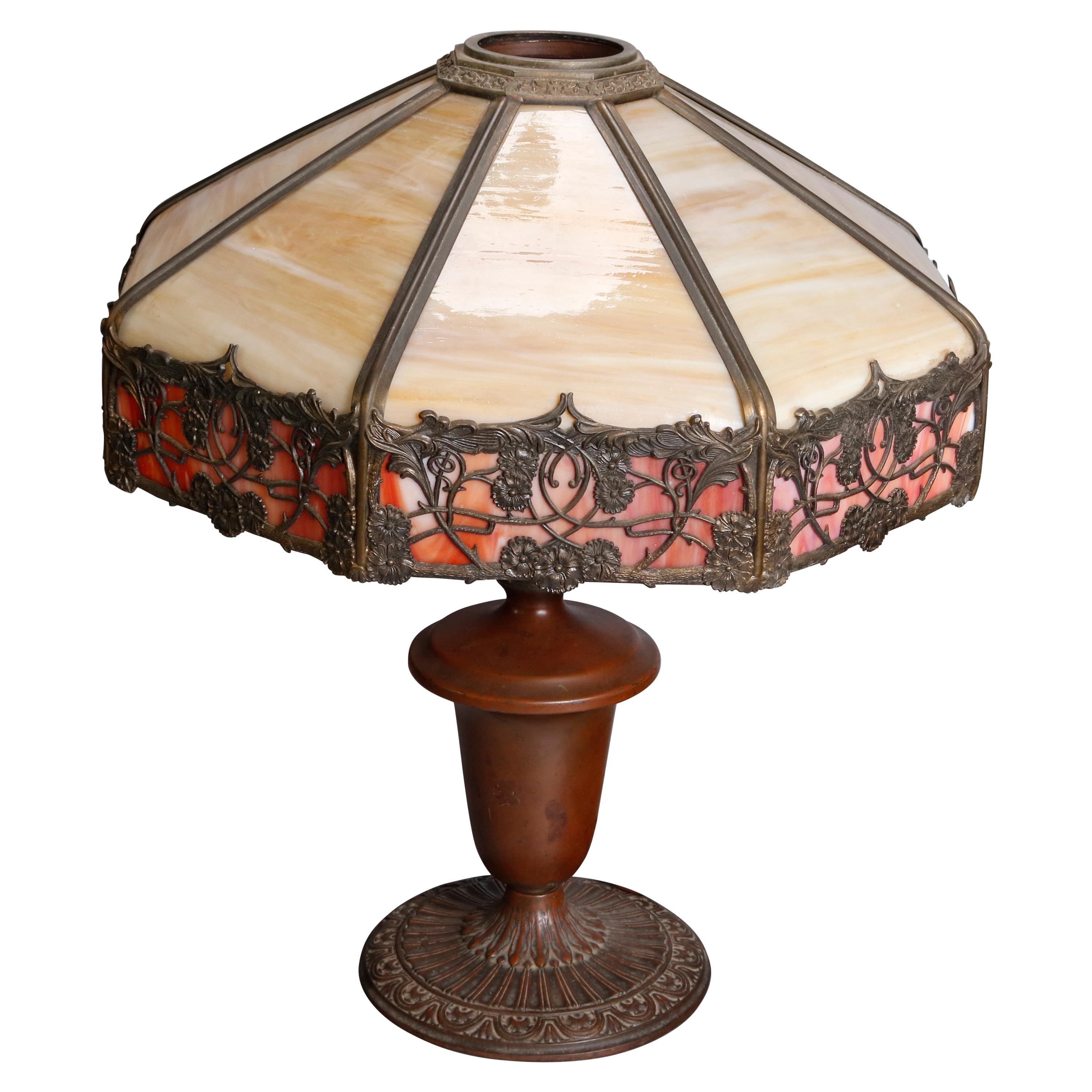 Antique Arts 
Crafts Slag Glass Bradley 
Hubbard School Table Lamp