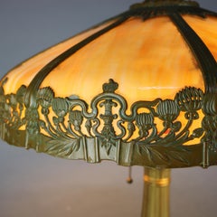 Antique Arts & Crafts Slag Glass Bradley & Hubbard School Table Lamp, circa 1920