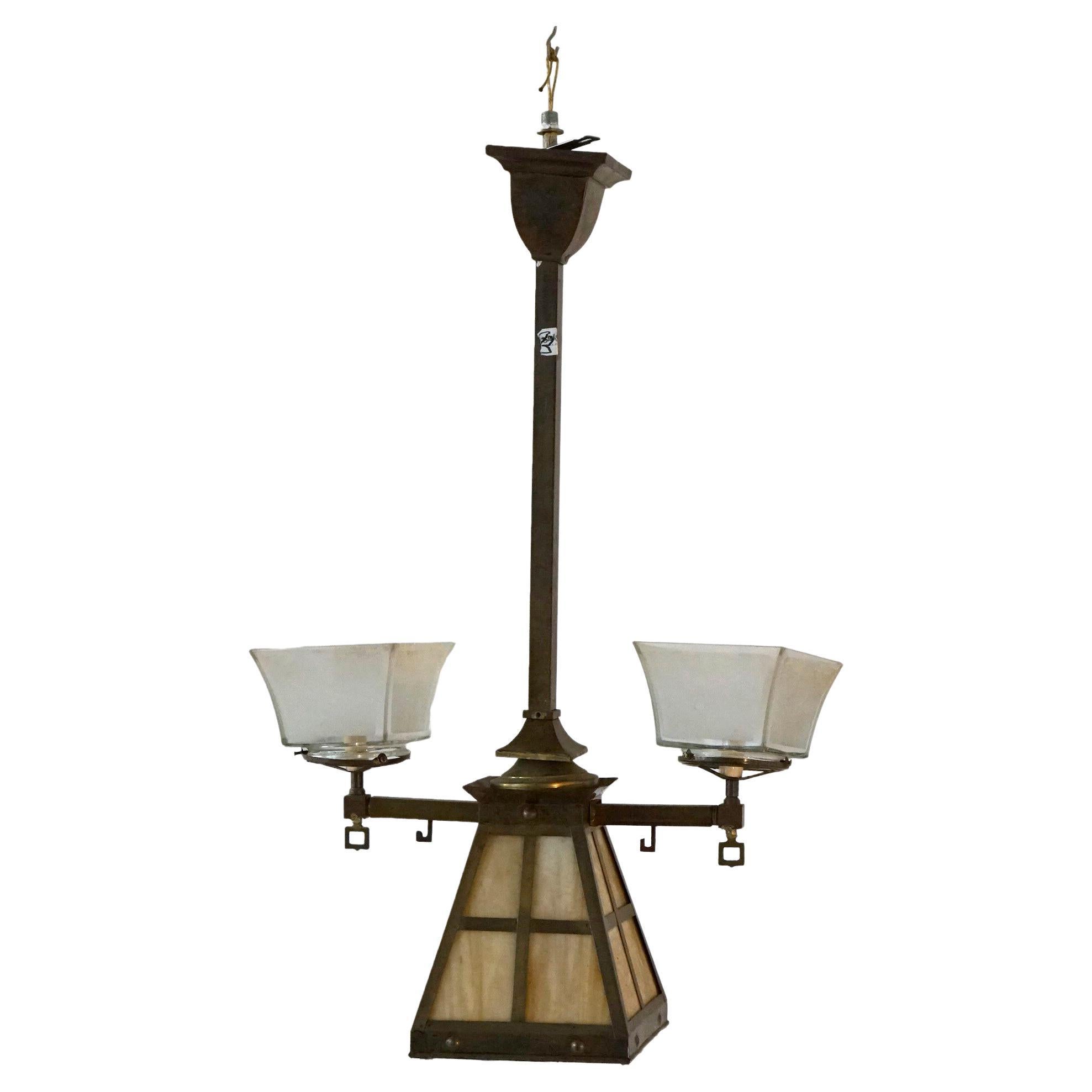 Pair of Antique Bronze Figural Hanging Flower Basket Ceiling Light Fixtures For Sale at 1stDibs