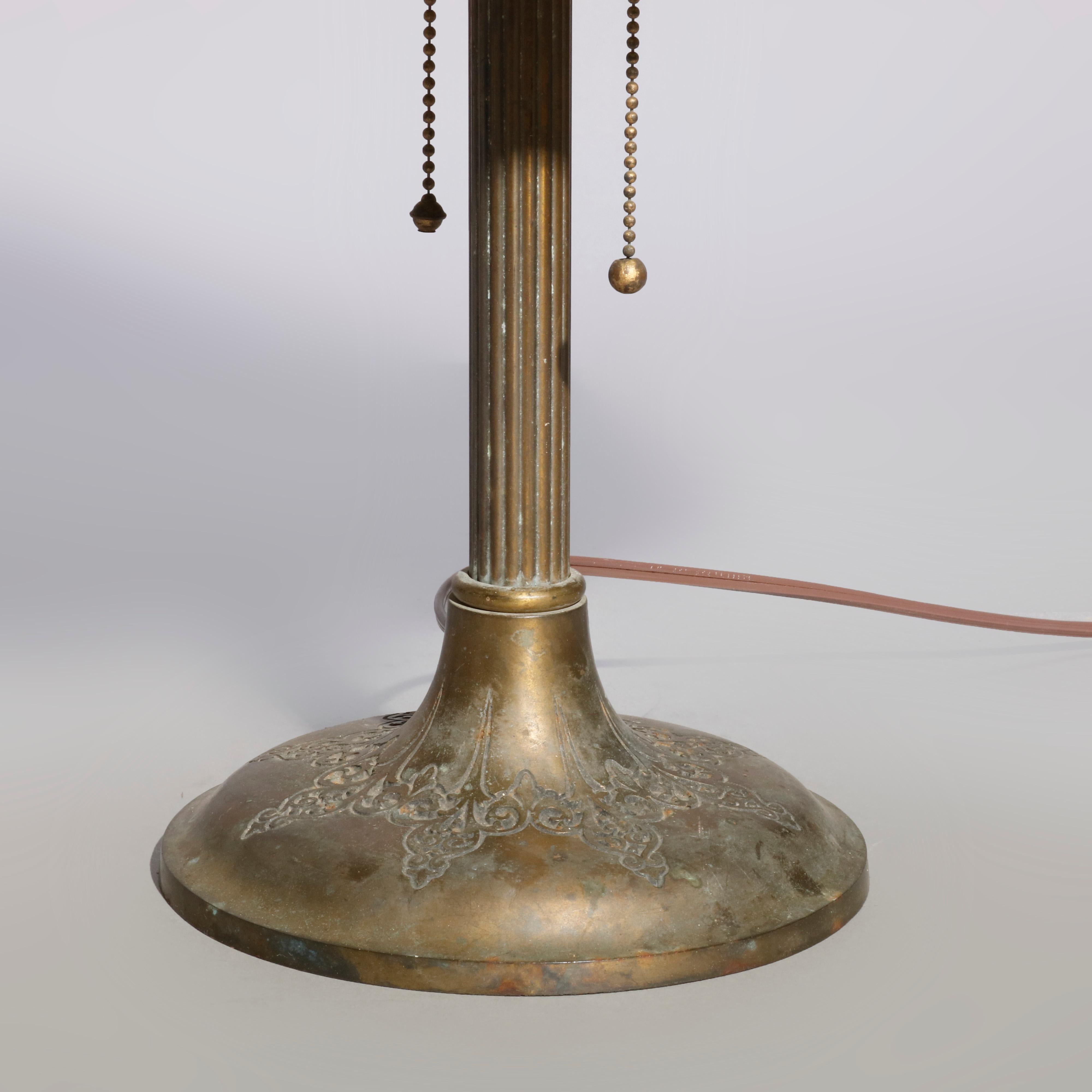 Antique Arts & Crafts Slag Glass Lamp by Bradley & Hubbard, C1920 1