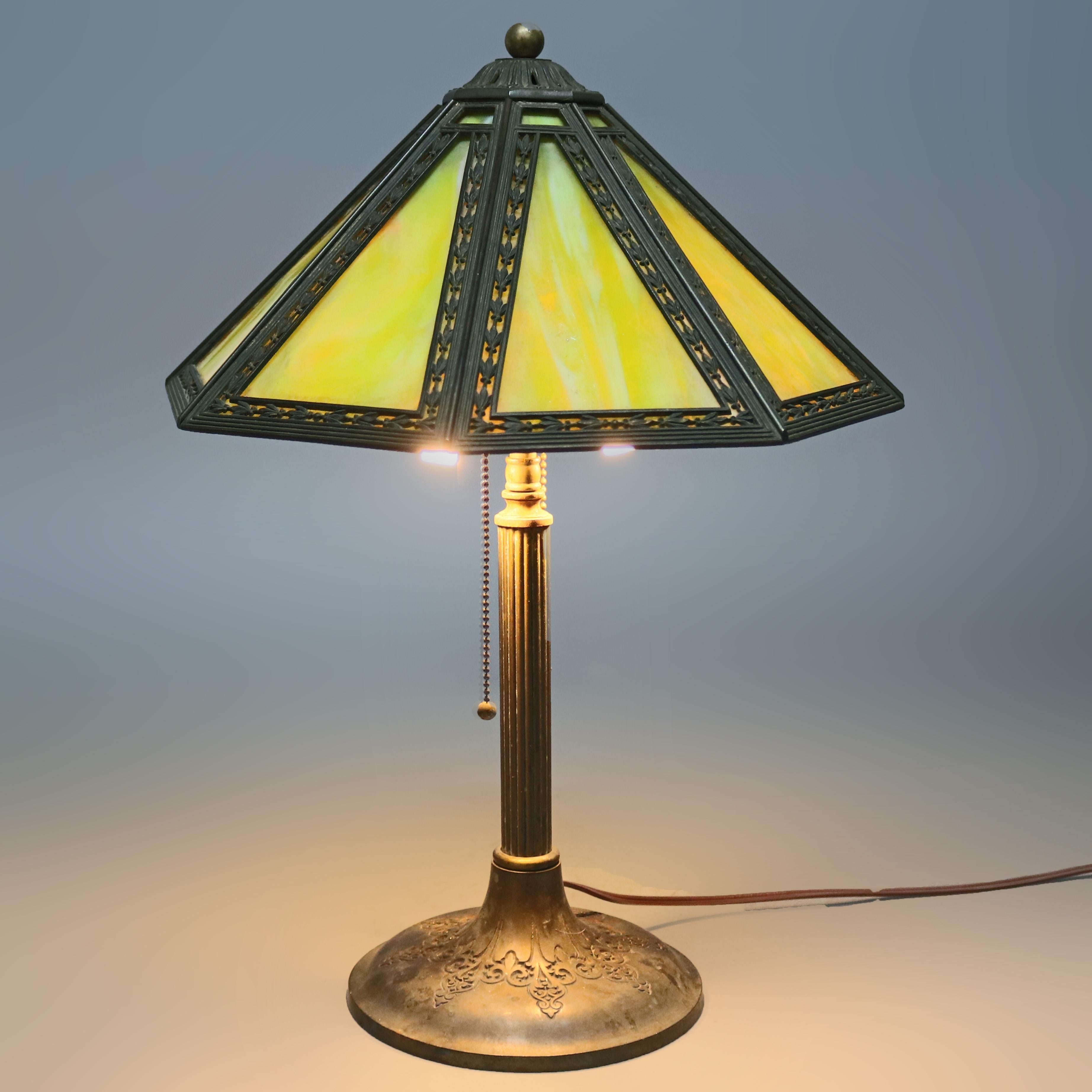 bradley and hubbard slag glass lamp