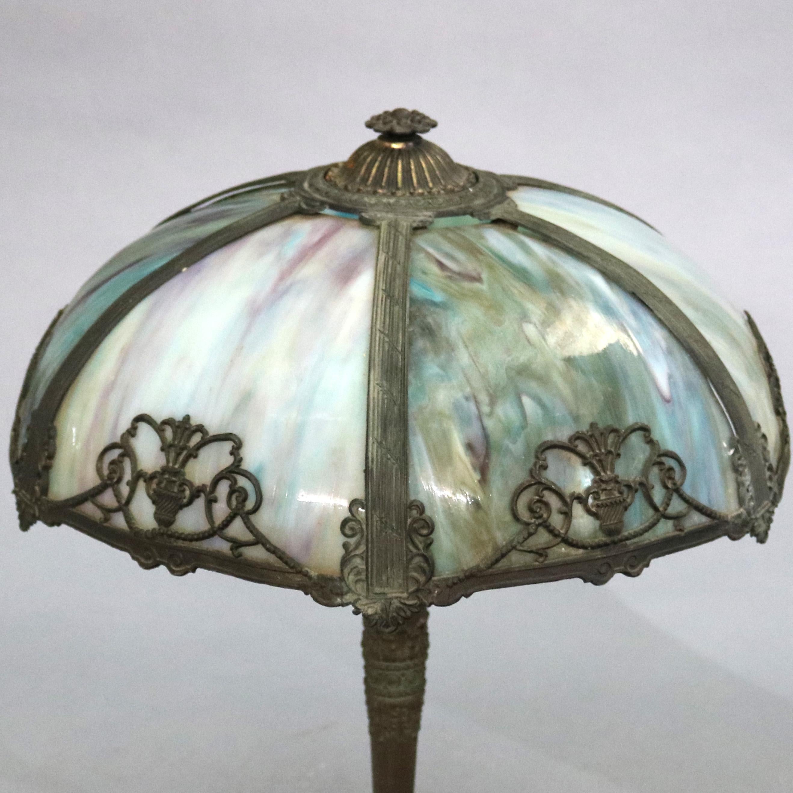 Arts and Crafts Antique Arts & Crafts Slag Glass Table Lamp, Bradley & Hubbard School