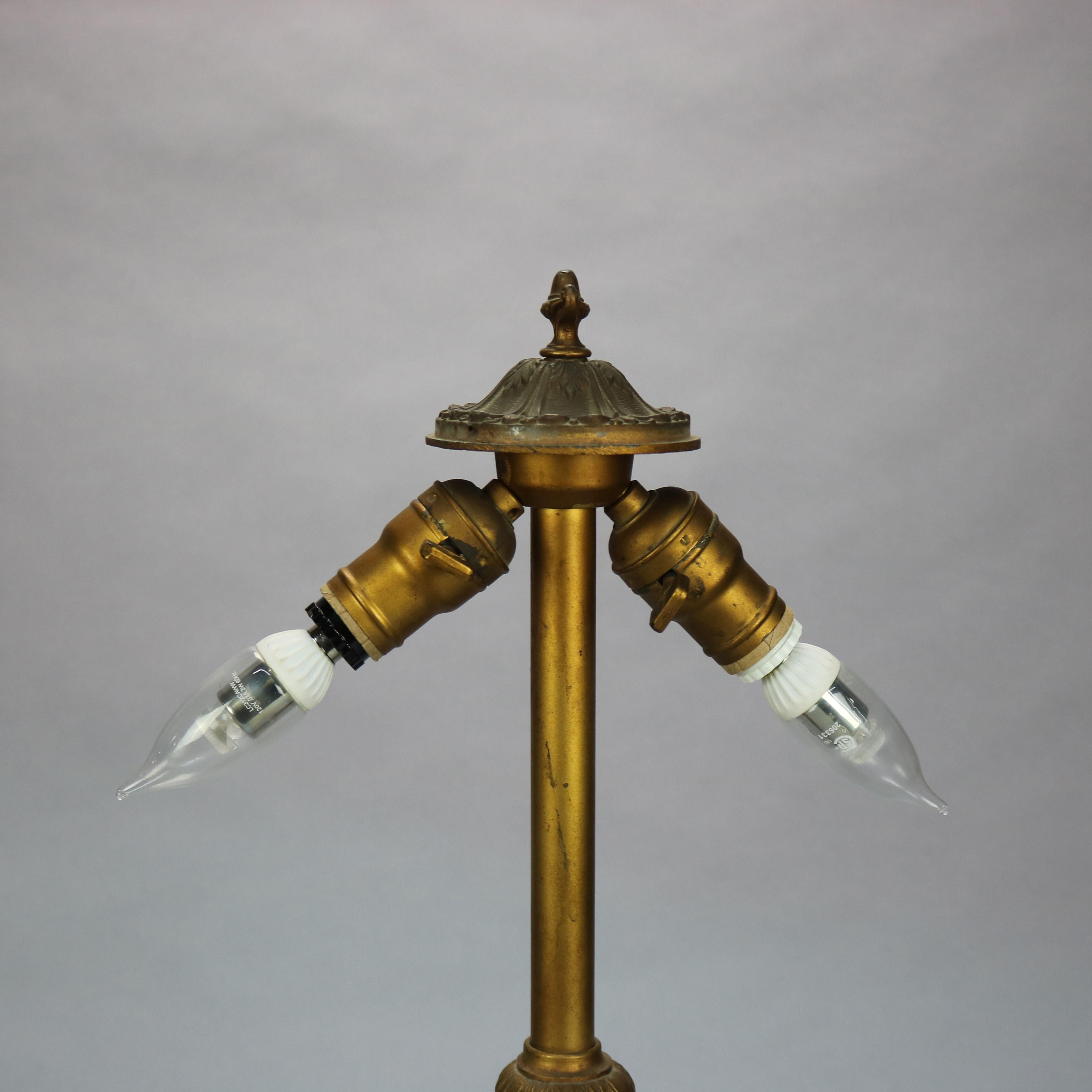 Antique Arts & Crafts Slag Glass Table Lamp, Bradley & Hubbard School, c1920 5