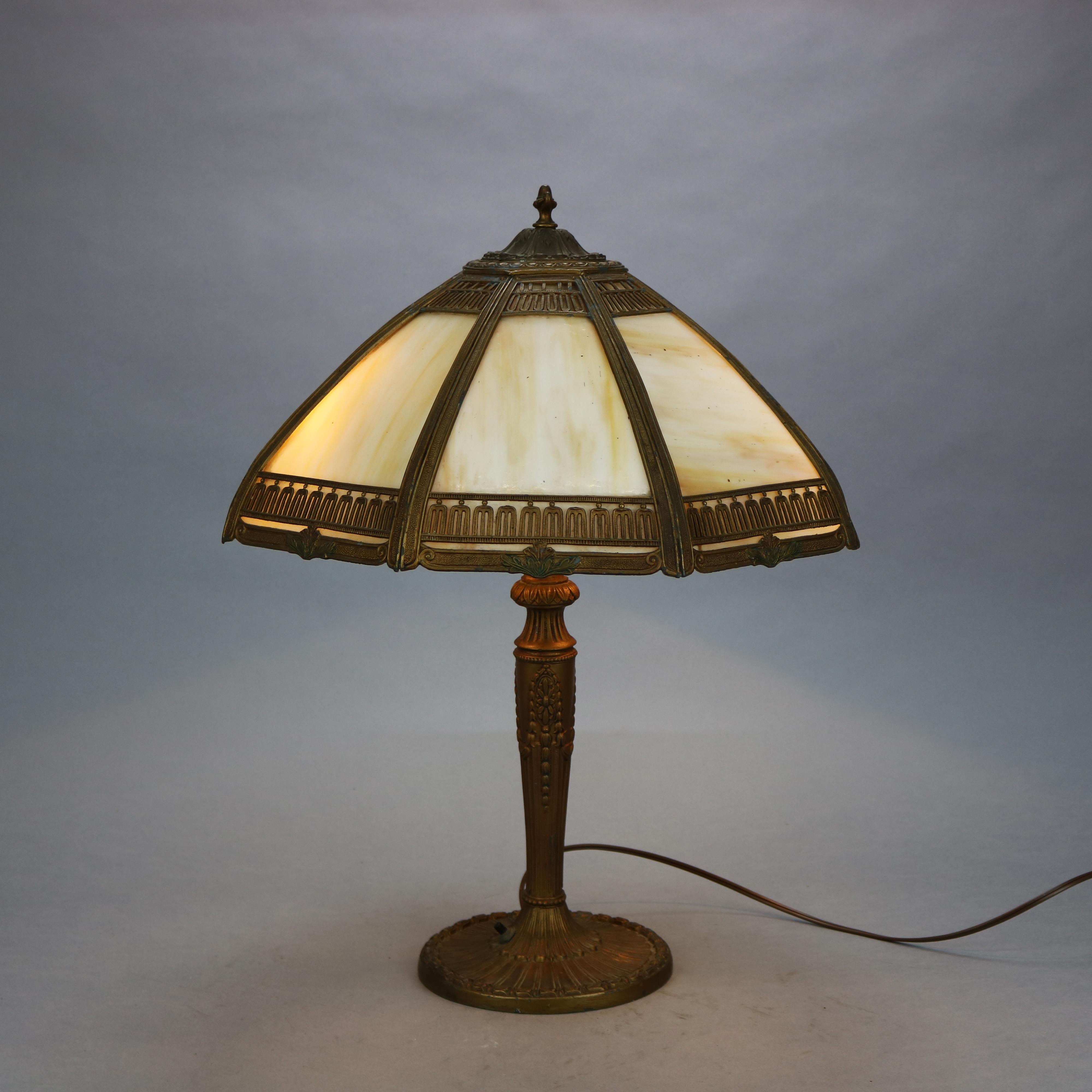 Antique Arts & Crafts Slag Glass Table Lamp, Bradley & Hubbard School, c1920 6