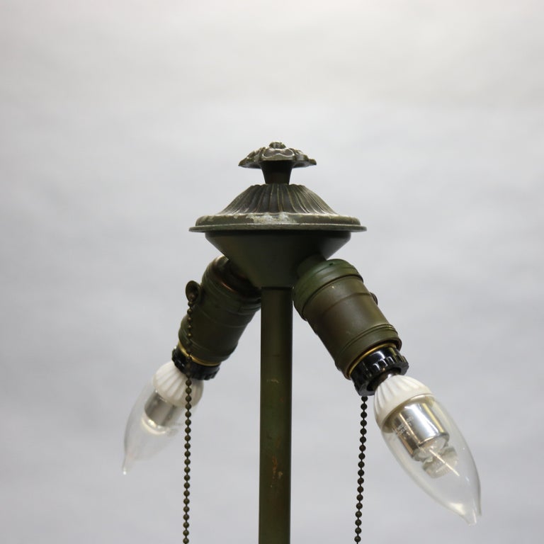 American Antique Arts & Crafts Slag Glass Table Lamp, Bradley & Hubbard School, c1920 For Sale