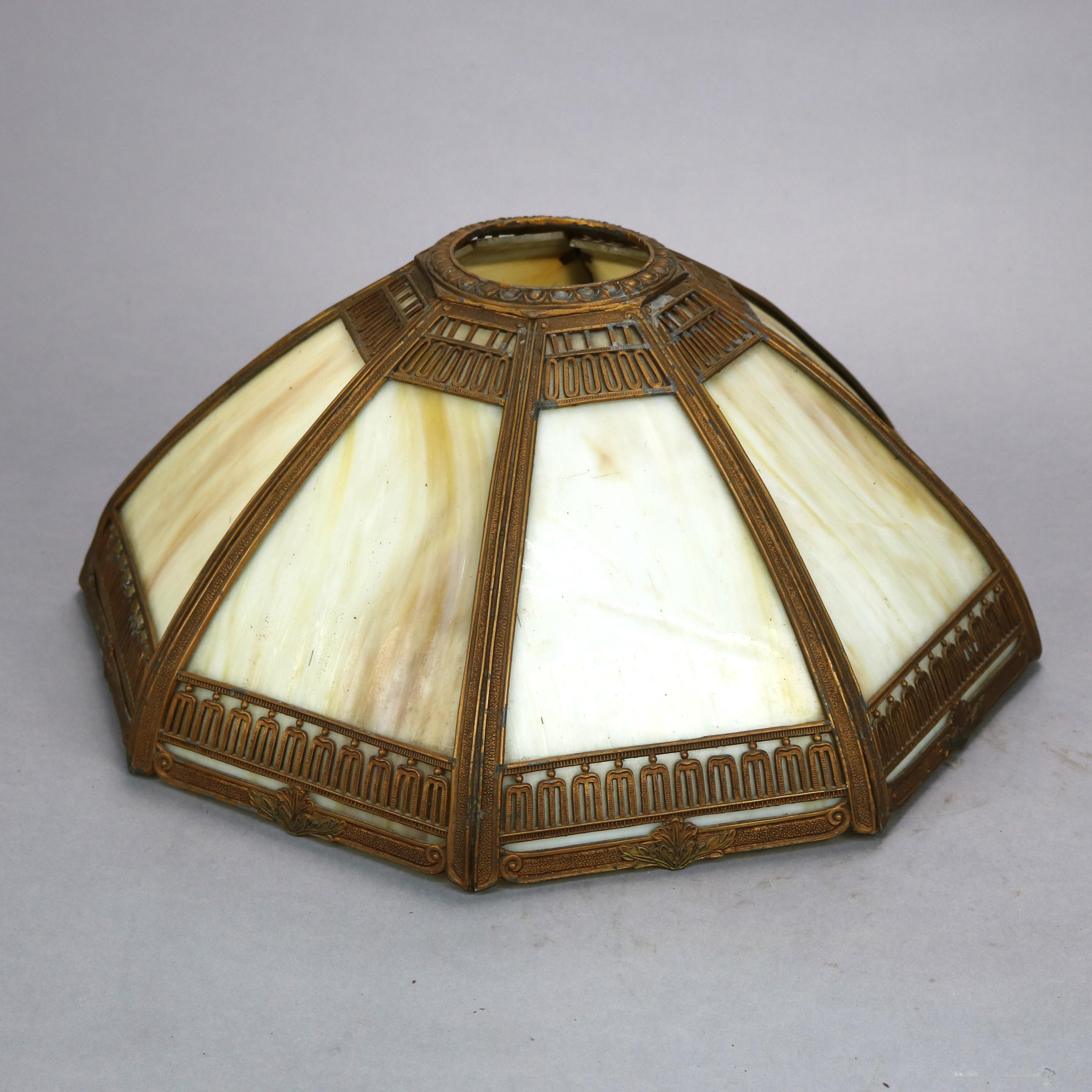 American Antique Arts & Crafts Slag Glass Table Lamp, Bradley & Hubbard School, c1920