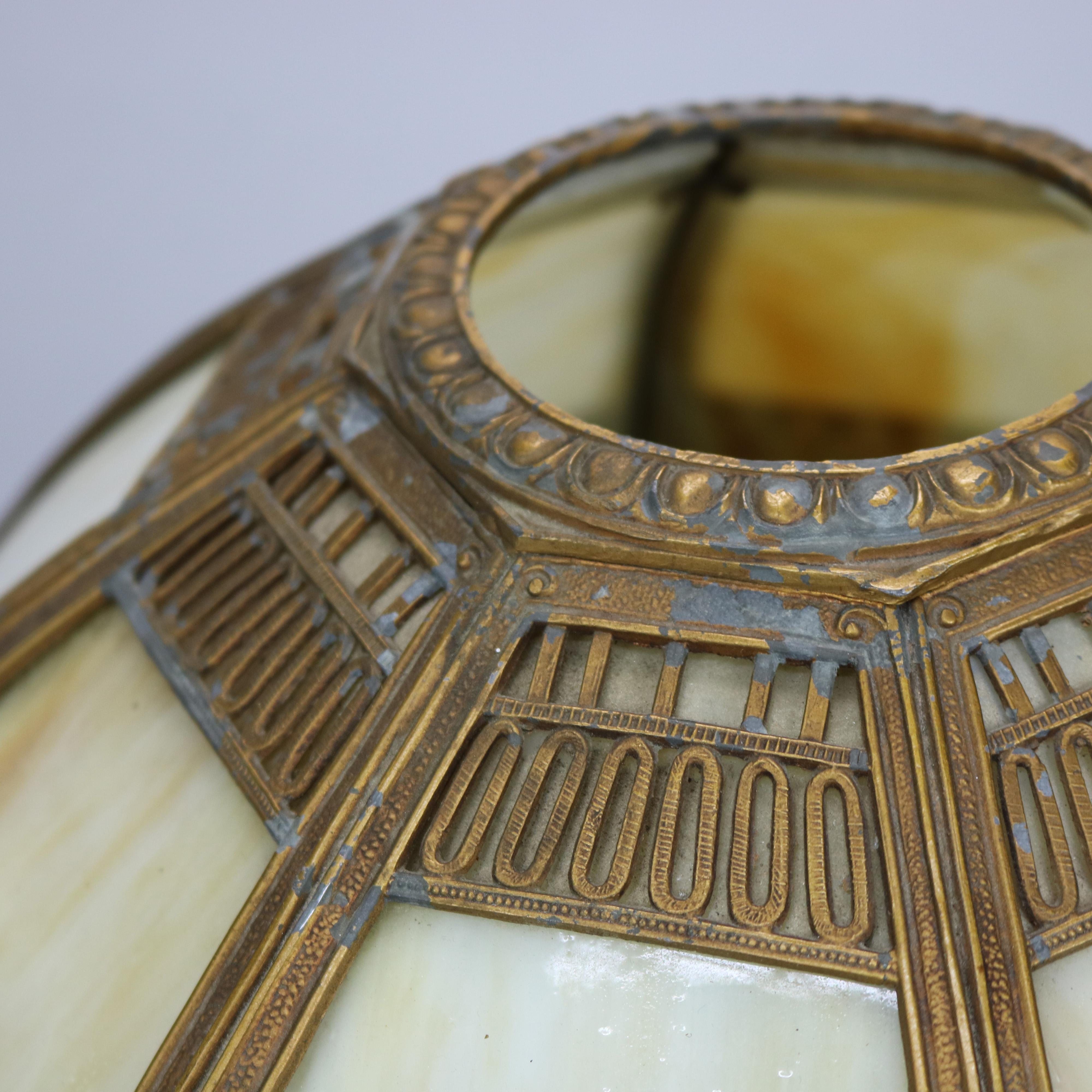 Cast Antique Arts & Crafts Slag Glass Table Lamp, Bradley & Hubbard School, c1920
