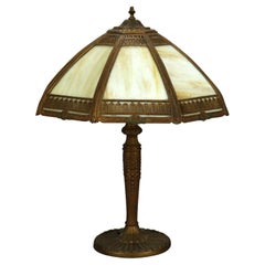 Antique Arts & Crafts Slag Glass Table Lamp:: Bradley & Hubbard School:: c1920