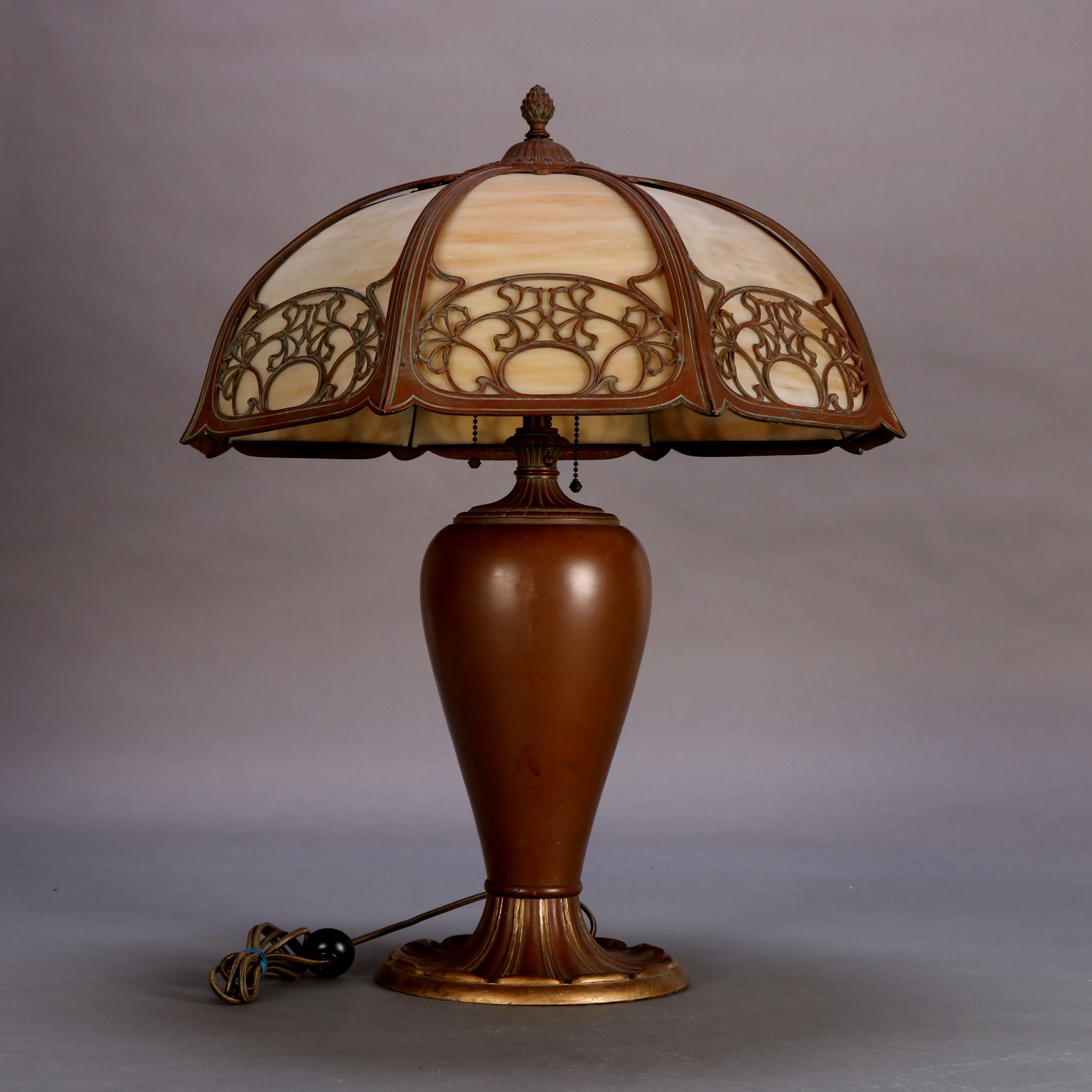Antique Arts & Crafts Slag Glass Table Lamp by Bradley Hubbard, circa 1920 1