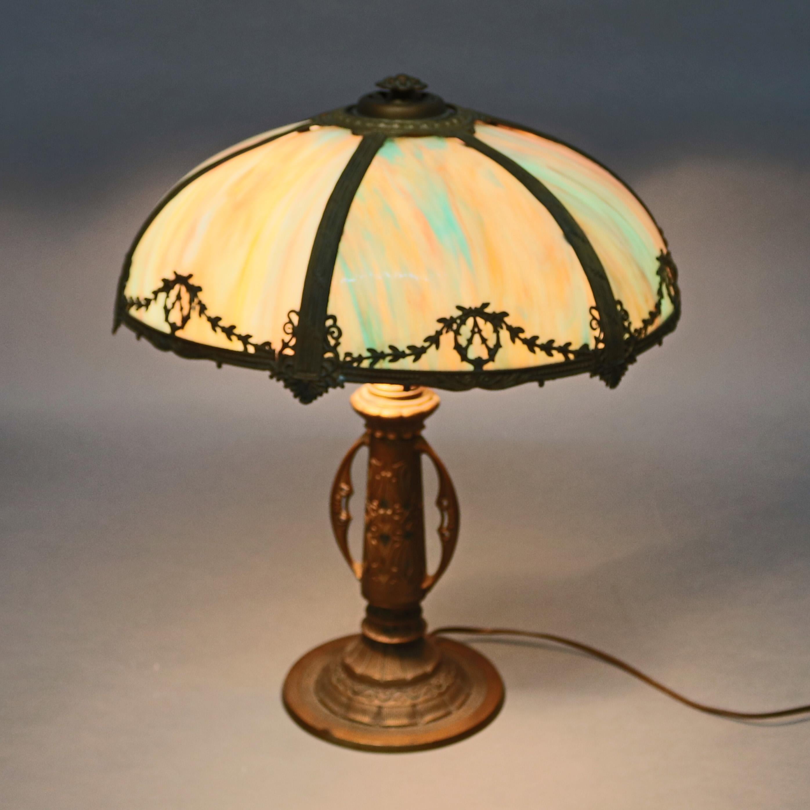 Arts and Crafts Antique Arts & Crafts Slag Glass Table Lamp by Bradley & Hubbard, c1920