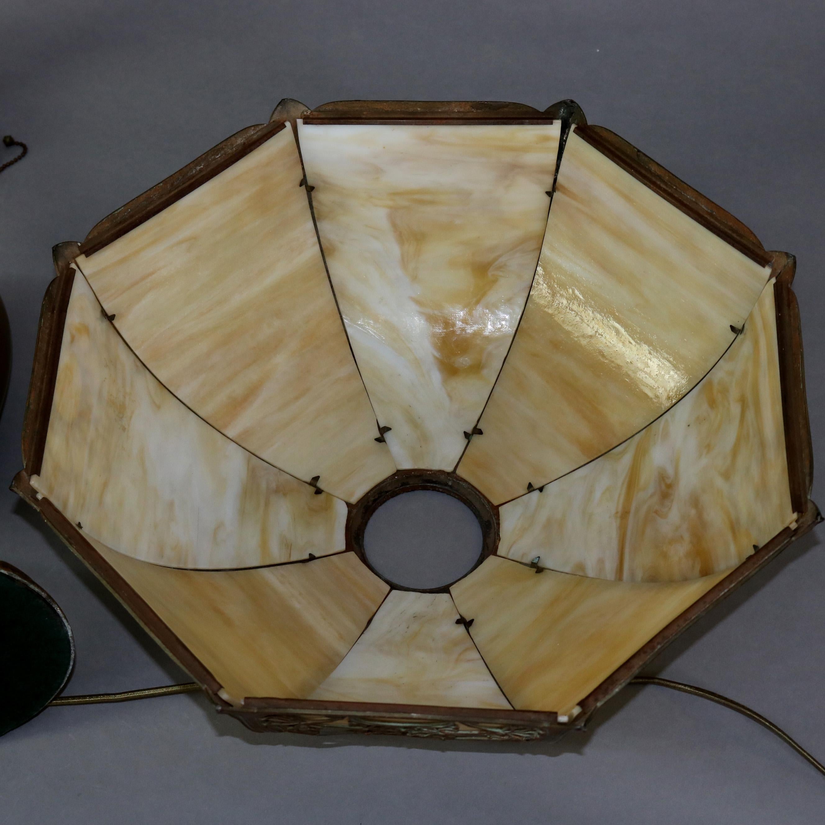 Arts and Crafts Antique Arts & Crafts Slag Glass Table Lamp by Bradley Hubbard, circa 1920