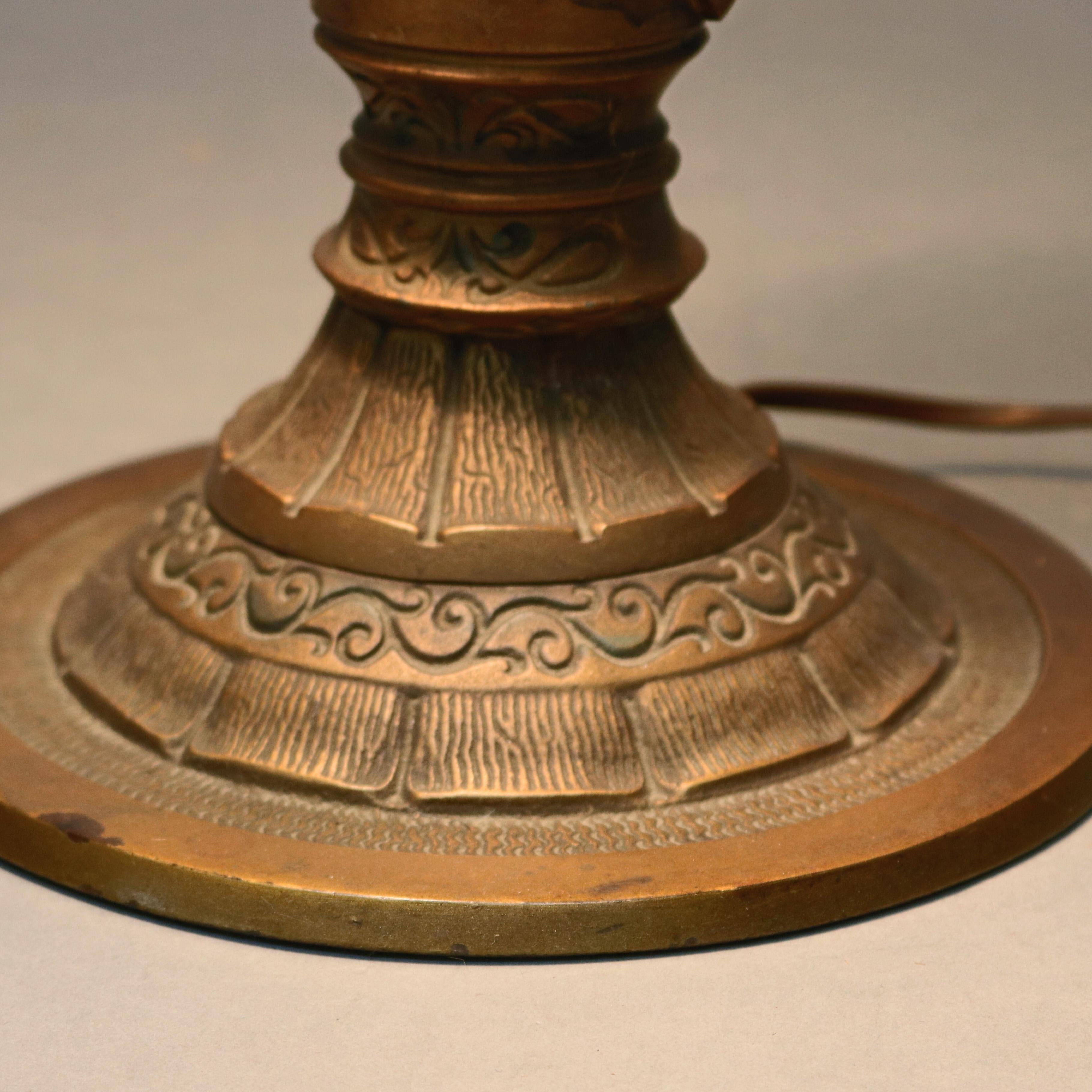 Cast Antique Arts & Crafts Slag Glass Table Lamp by Bradley & Hubbard, c1920