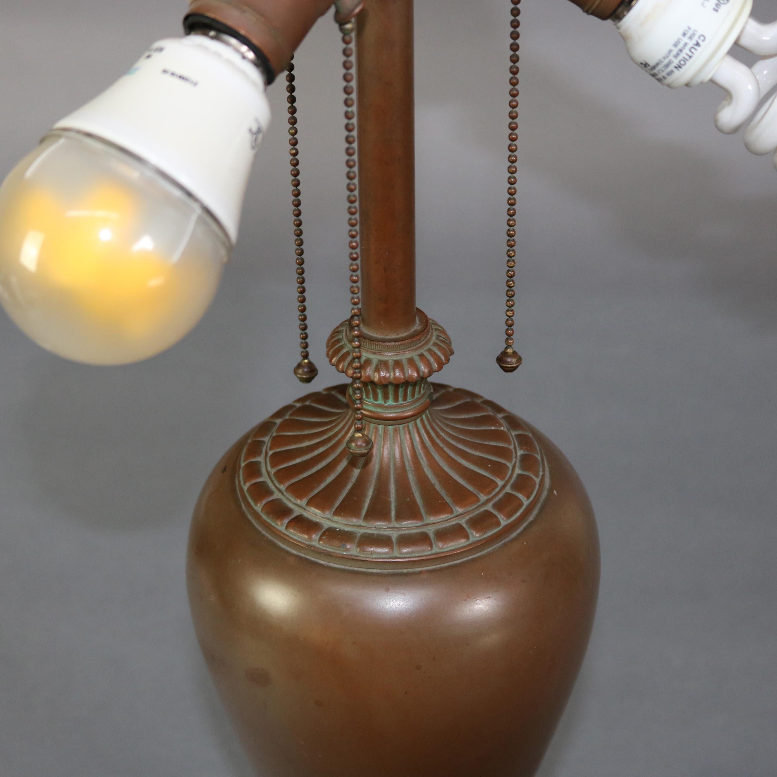 Cast Antique Arts & Crafts Slag Glass Table Lamp by Bradley Hubbard, circa 1920