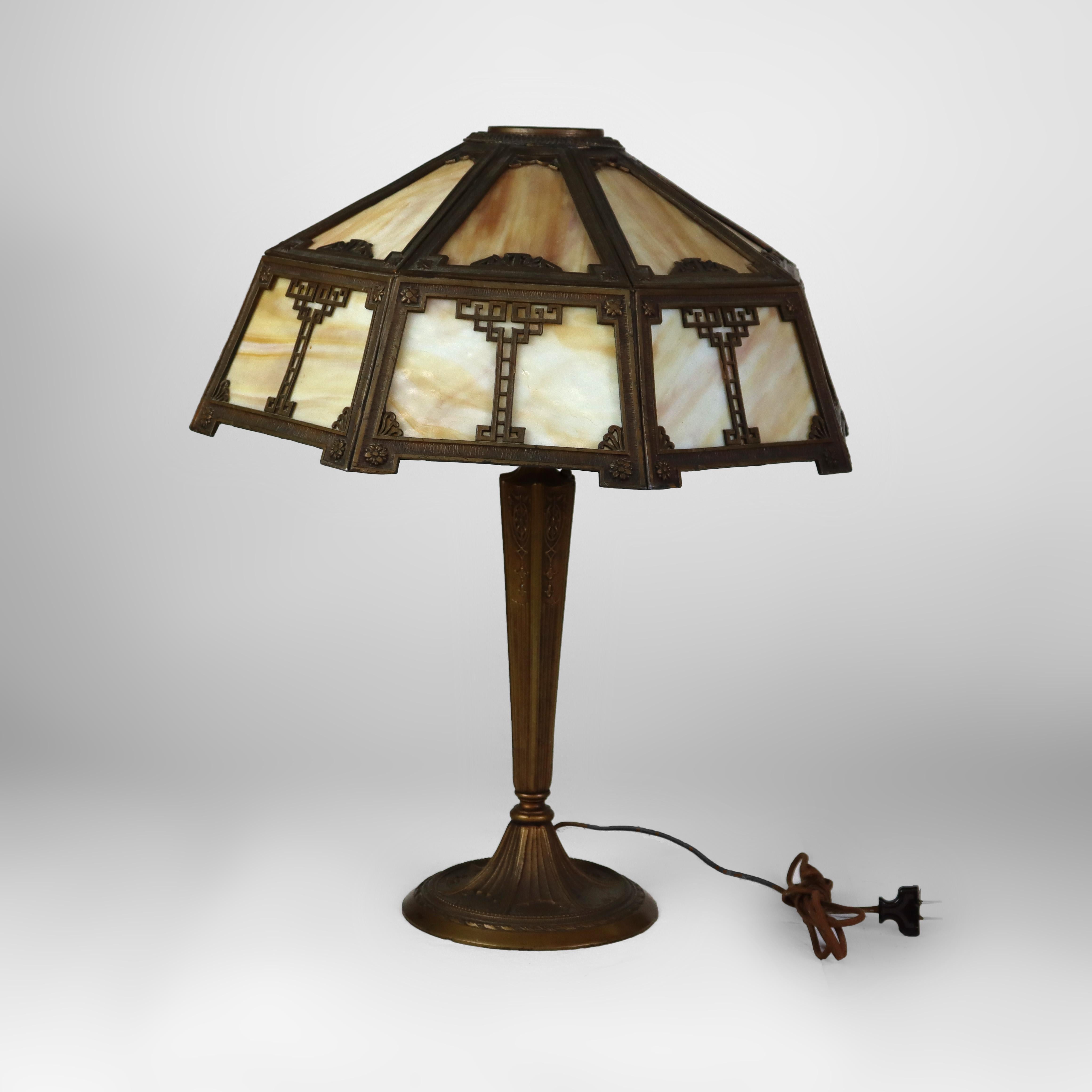 Antike Arts & Crafts Schlacke Glas Tischlampe C1910 im Angebot 3