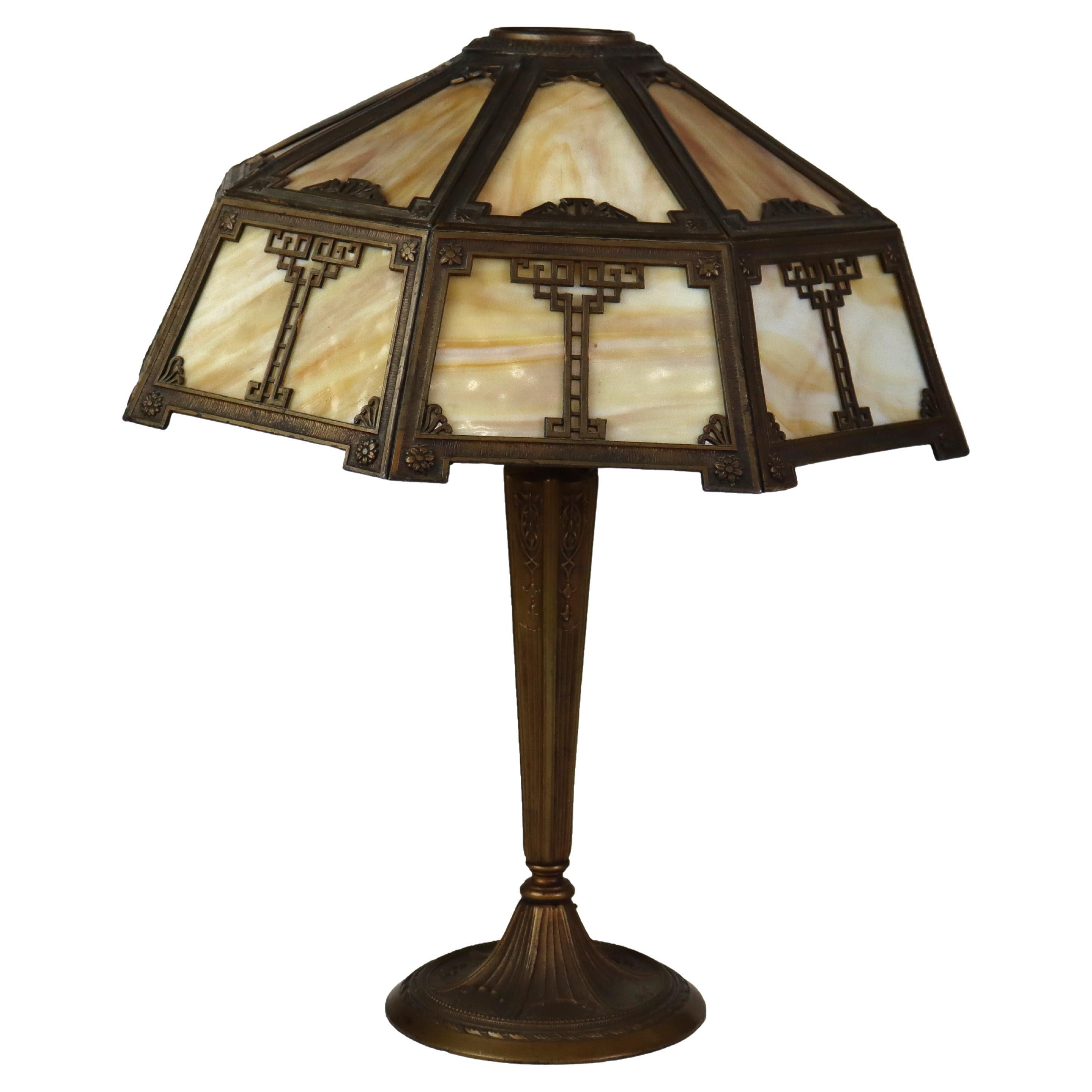 Antique Arts & Crafts Slag Glass Table Lamp C1910