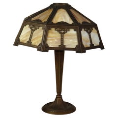 Antique Arts & Crafts Slag Glass Table Lamp C1910