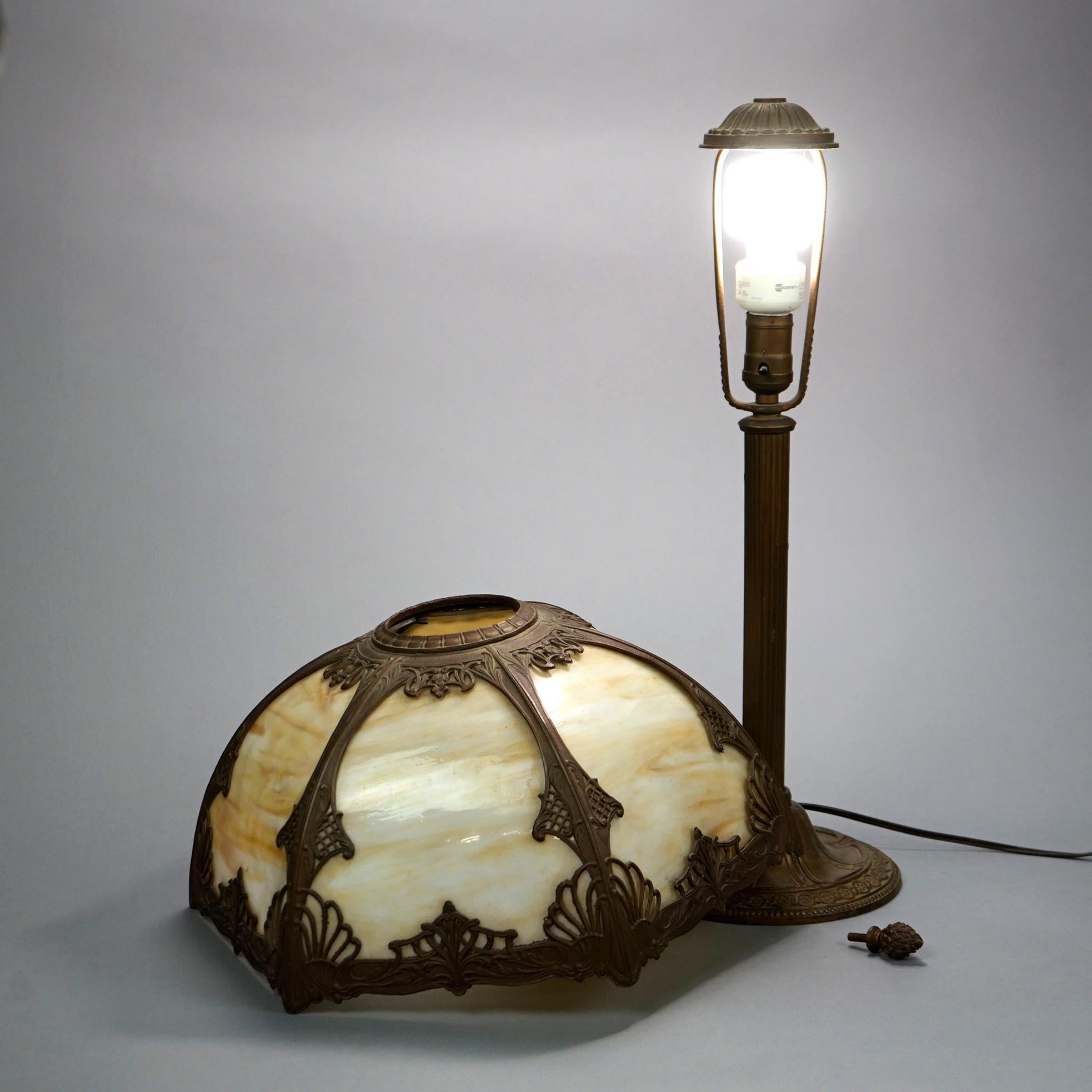 Antique Arts & Crafts Slag Glass Table Lamp, Circa 1920 1