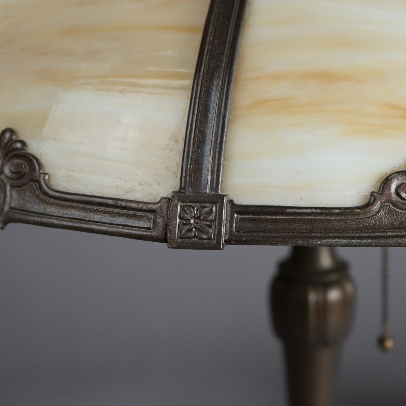 20th Century Antique Arts & Crafts Slag Glass Table Lamp Circa 1920