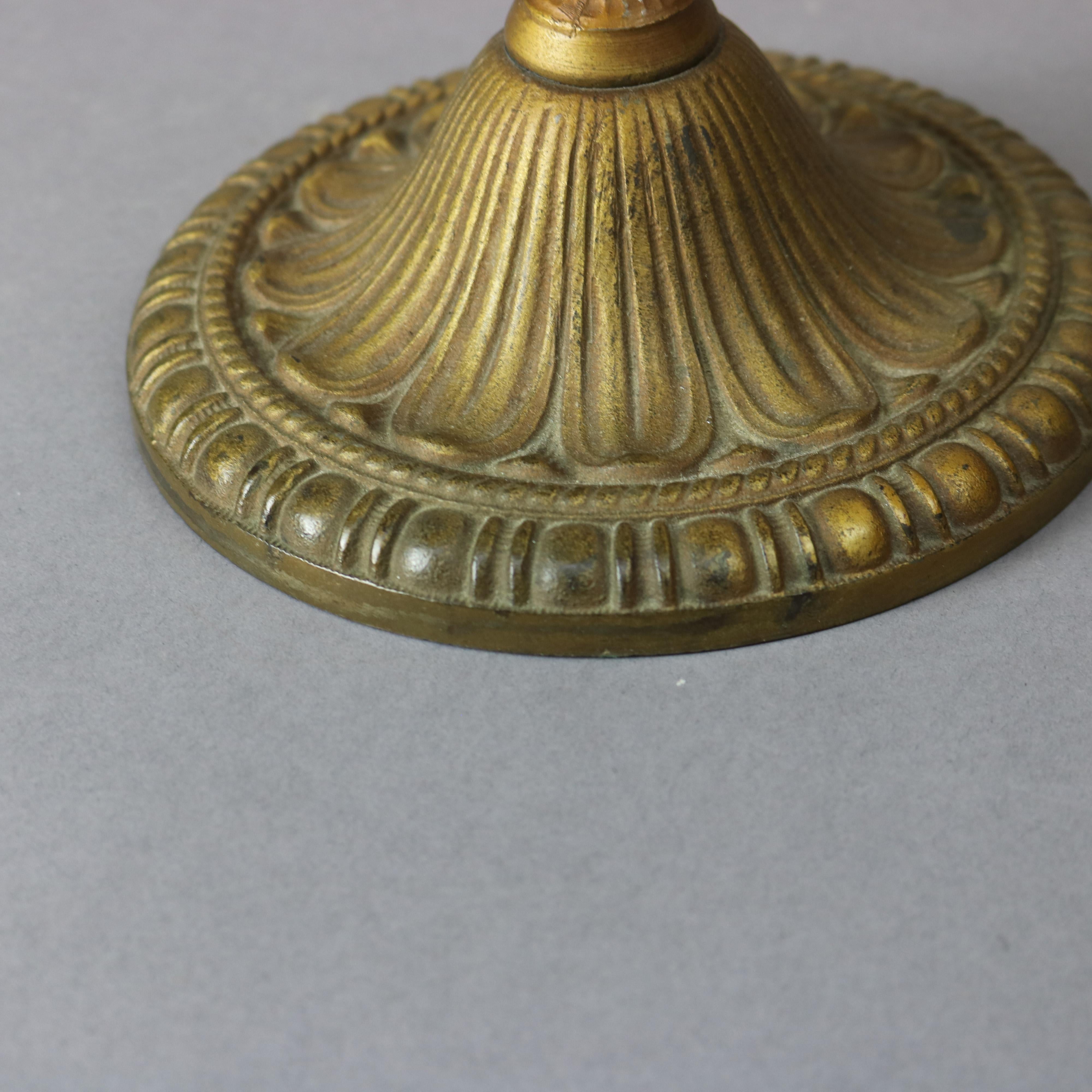 Antique Arts & Crafts Slag Glass Table Lamp, circa 1920 4