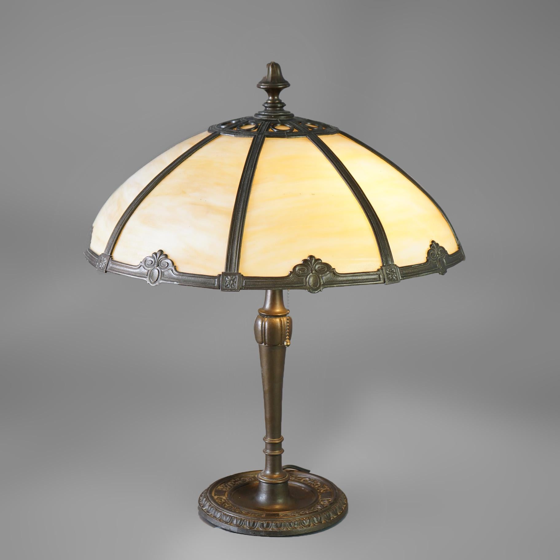 Arts and Crafts Antique Arts & Crafts Slag Glass Table Lamp Circa 1920 For Sale