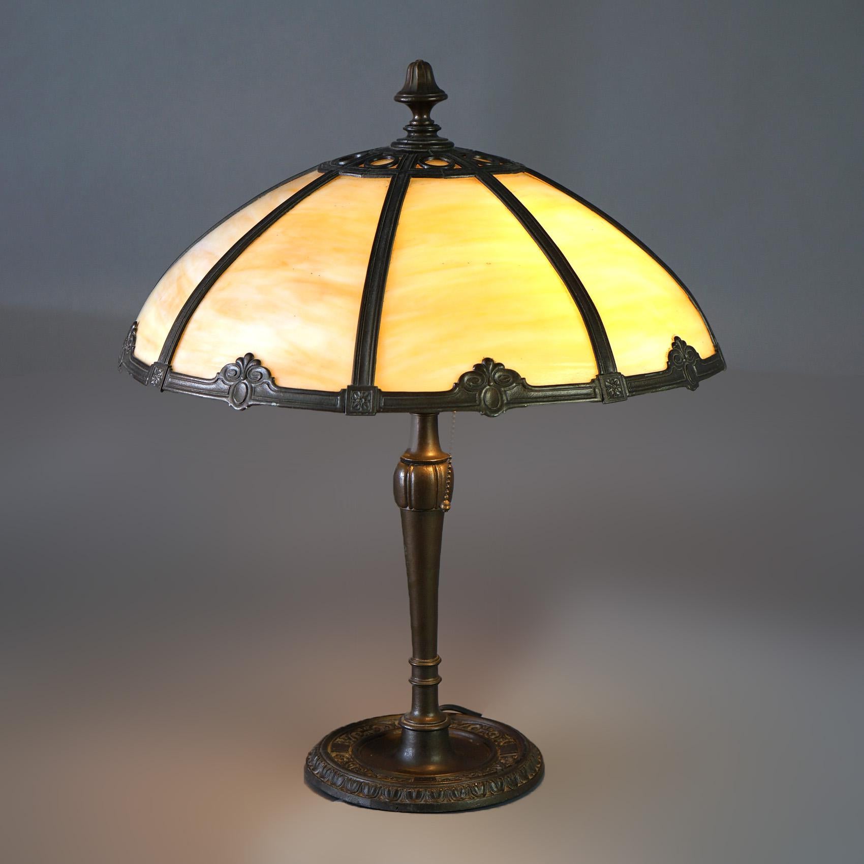 Arts and Crafts Antique Arts & Crafts Slag Glass Table Lamp Circa 1920 For Sale