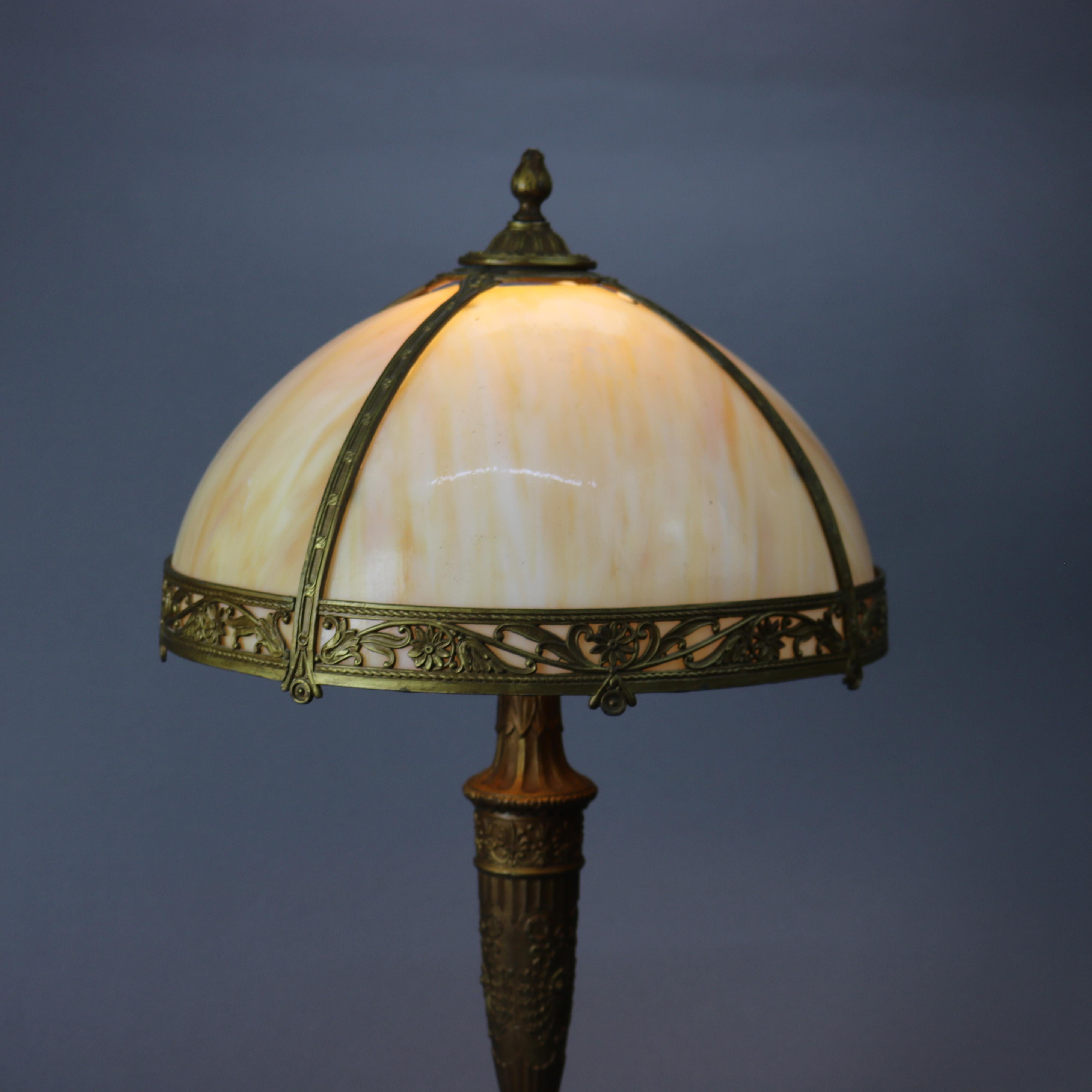 Arts and Crafts Antique Arts & Crafts Slag Glass Table Lamp, circa 1920
