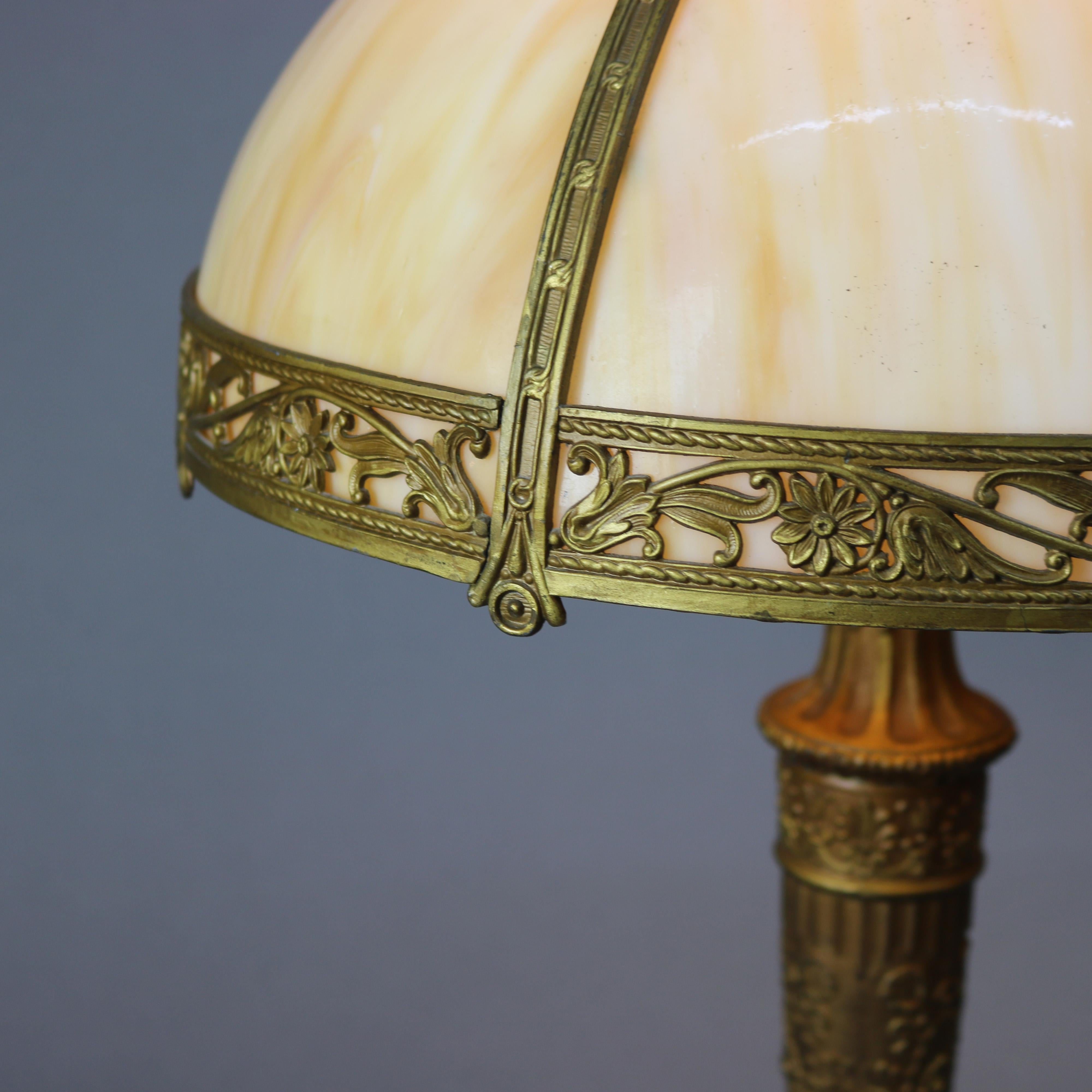 Antique Arts & Crafts Slag Glass Table Lamp, circa 1920 In Good Condition In Big Flats, NY