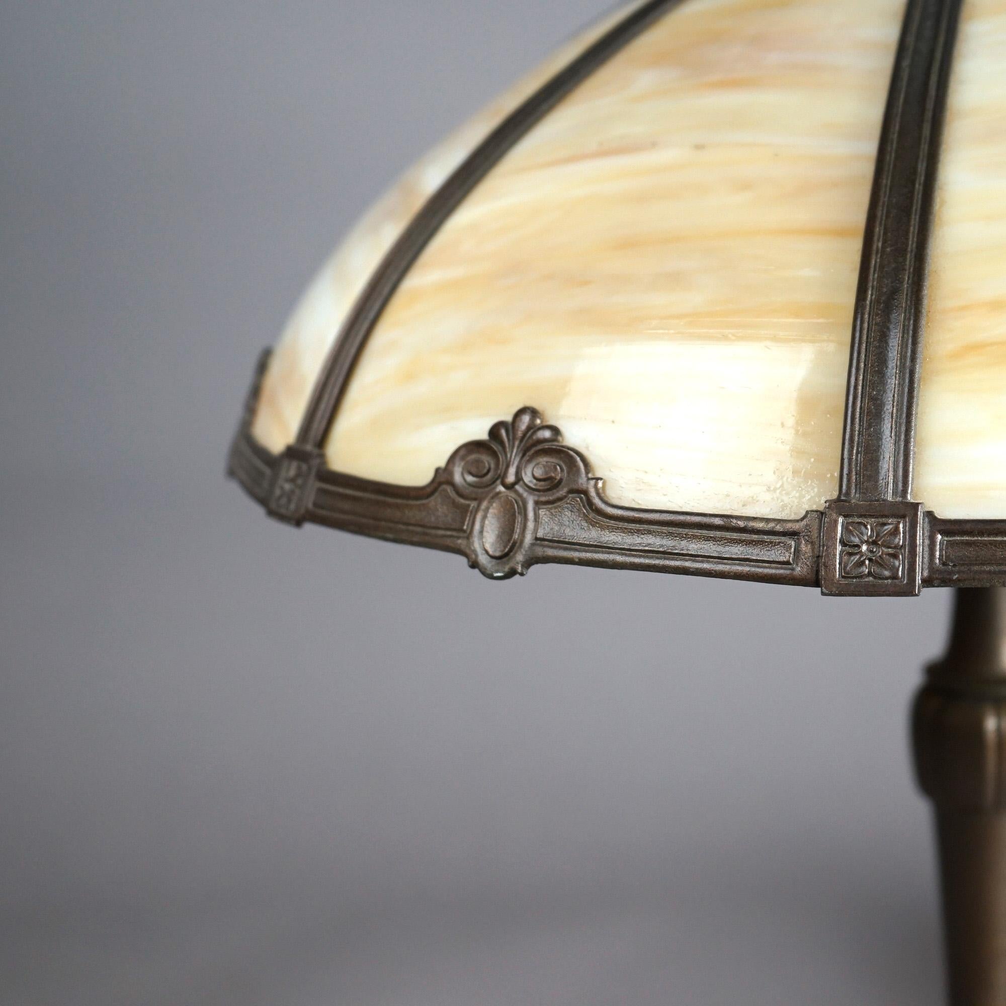 Antique Arts & Crafts Slag Glass Table Lamp Circa 1920 In Good Condition In Big Flats, NY