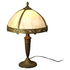 Antique Arts & Crafts Slag Glass Table Lamp, circa 1920
