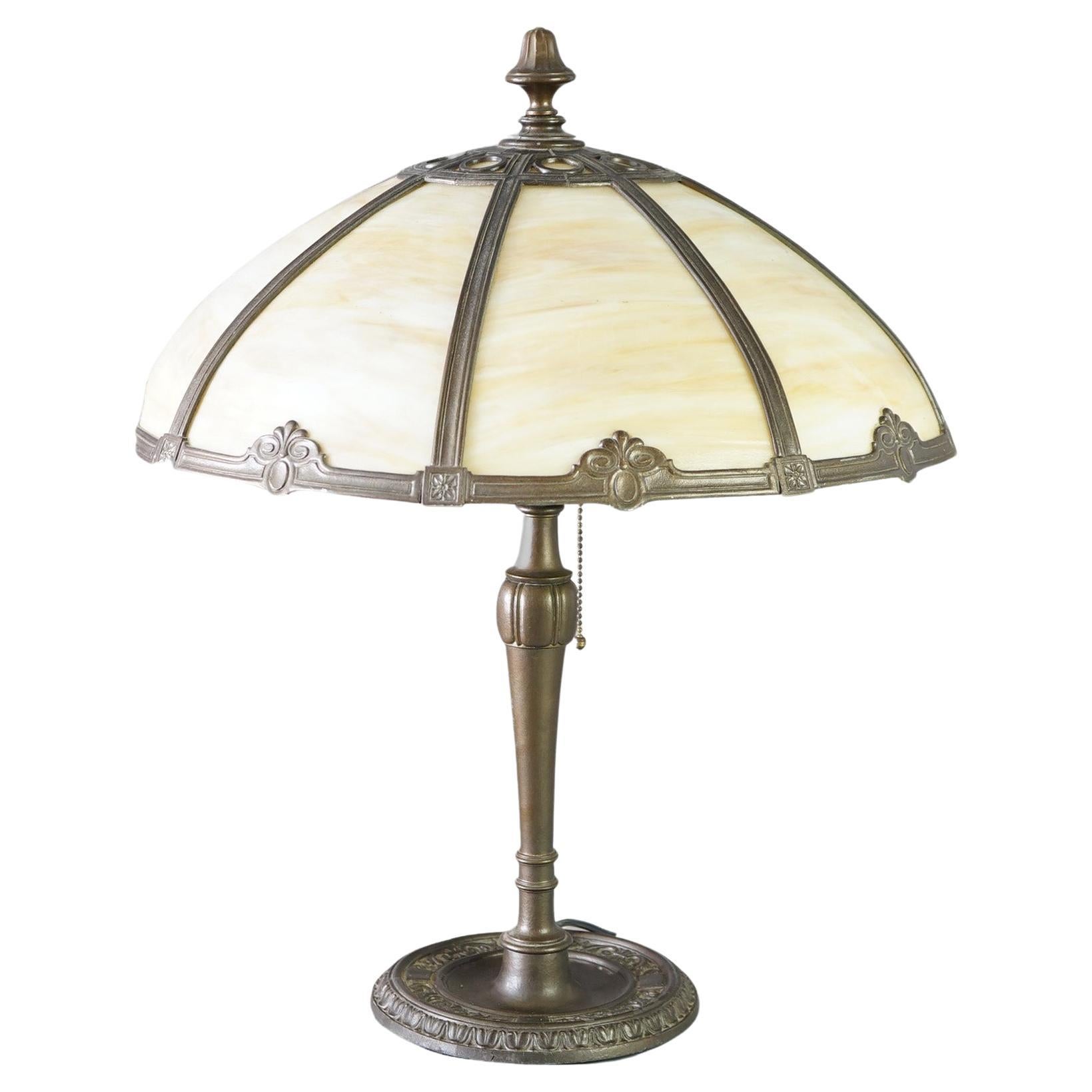 Antique Arts & Crafts Slag Glass Table Lamp Circa 1920 For Sale