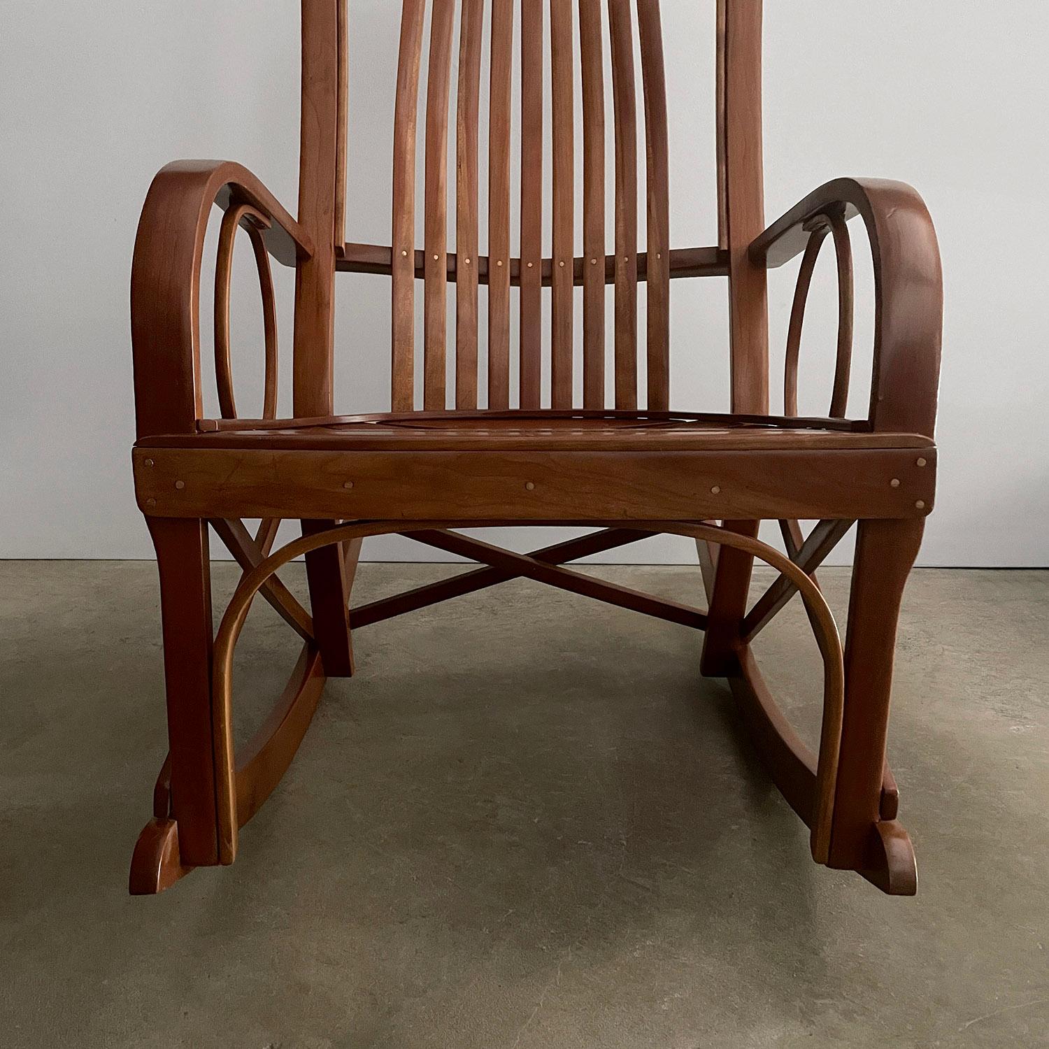 Antique Arts & Crafts Slatted Bentwood Rocking Chair  For Sale 5