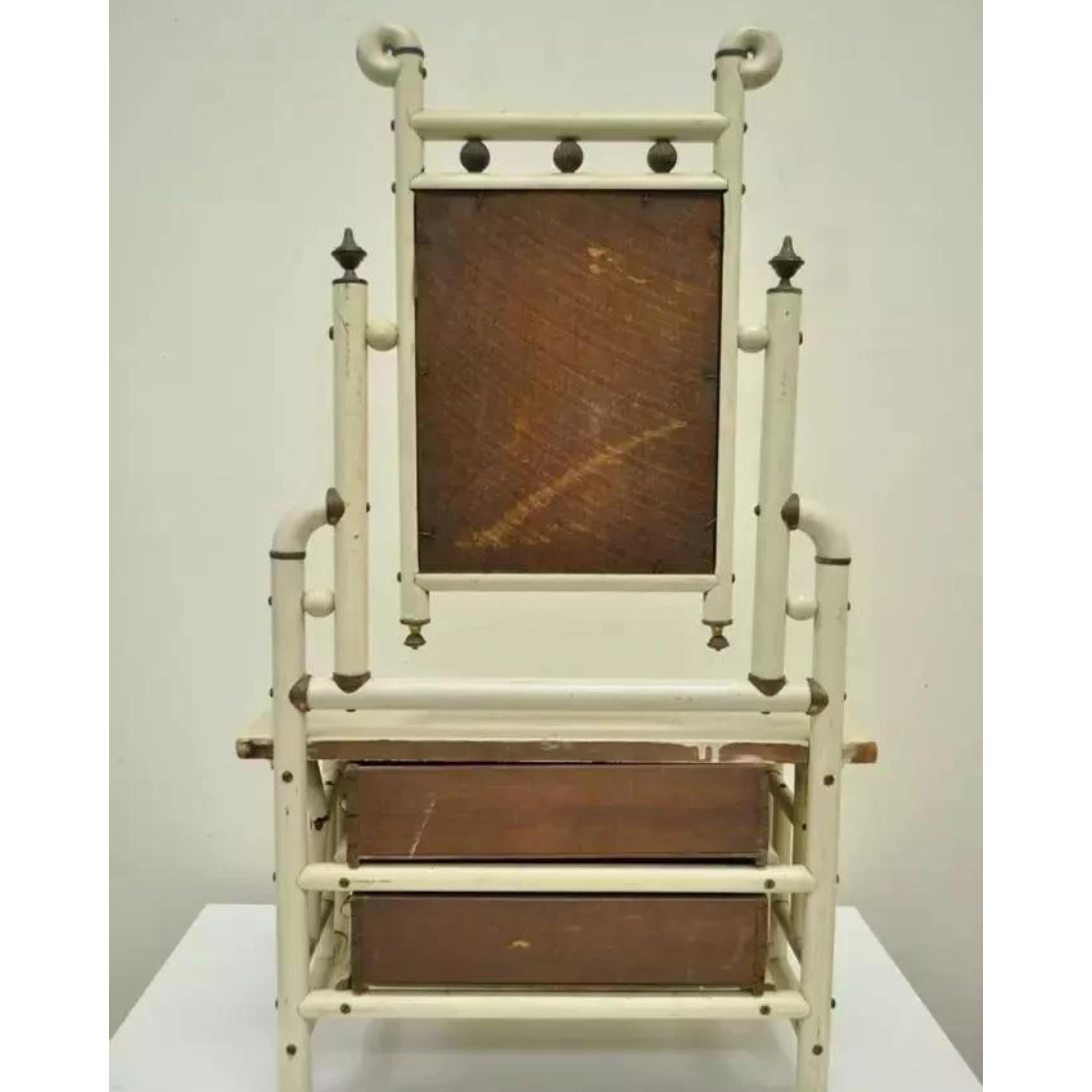 Antique Arts & Crafts Small Salesman Sample White Bentwood Dresser & Mirror For Sale 4