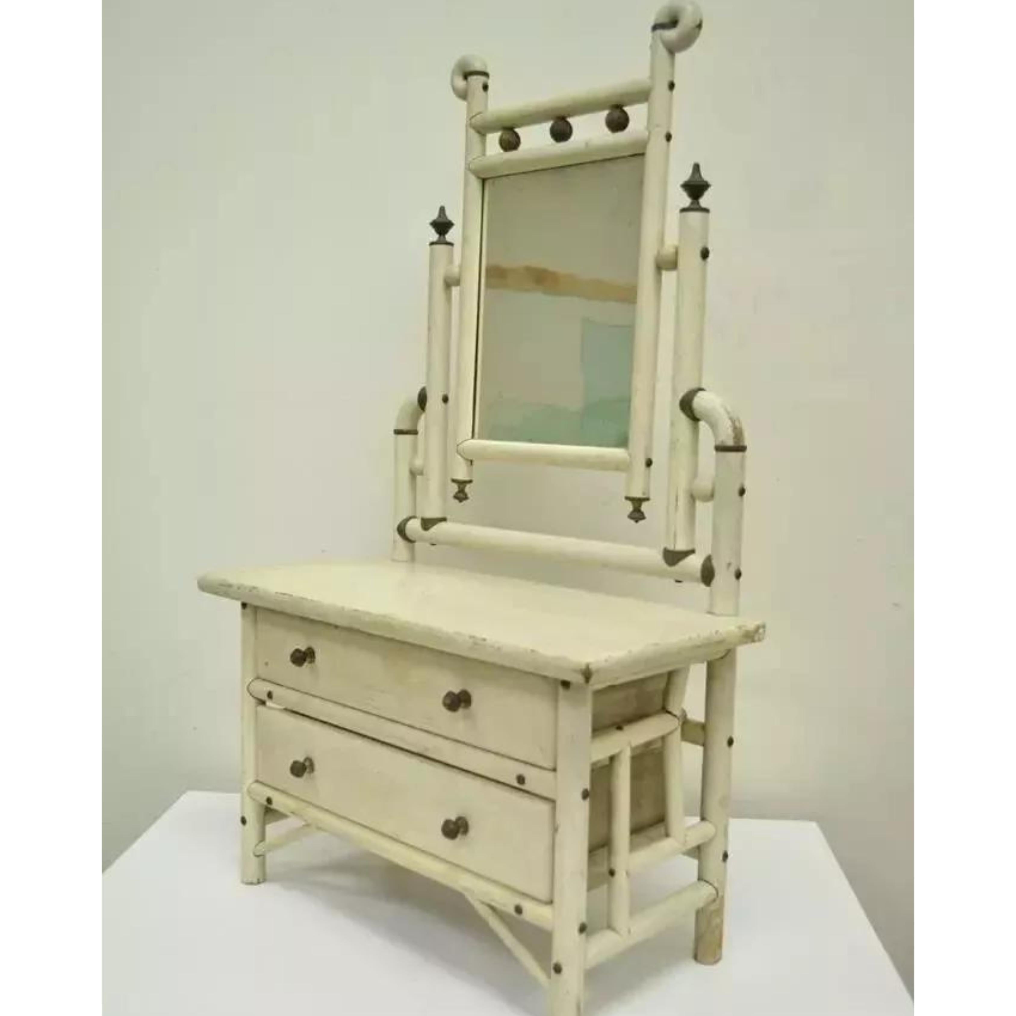 Antique Arts & Crafts Small Salesman Sample White Bentwood Dresser & Mirror For Sale 6