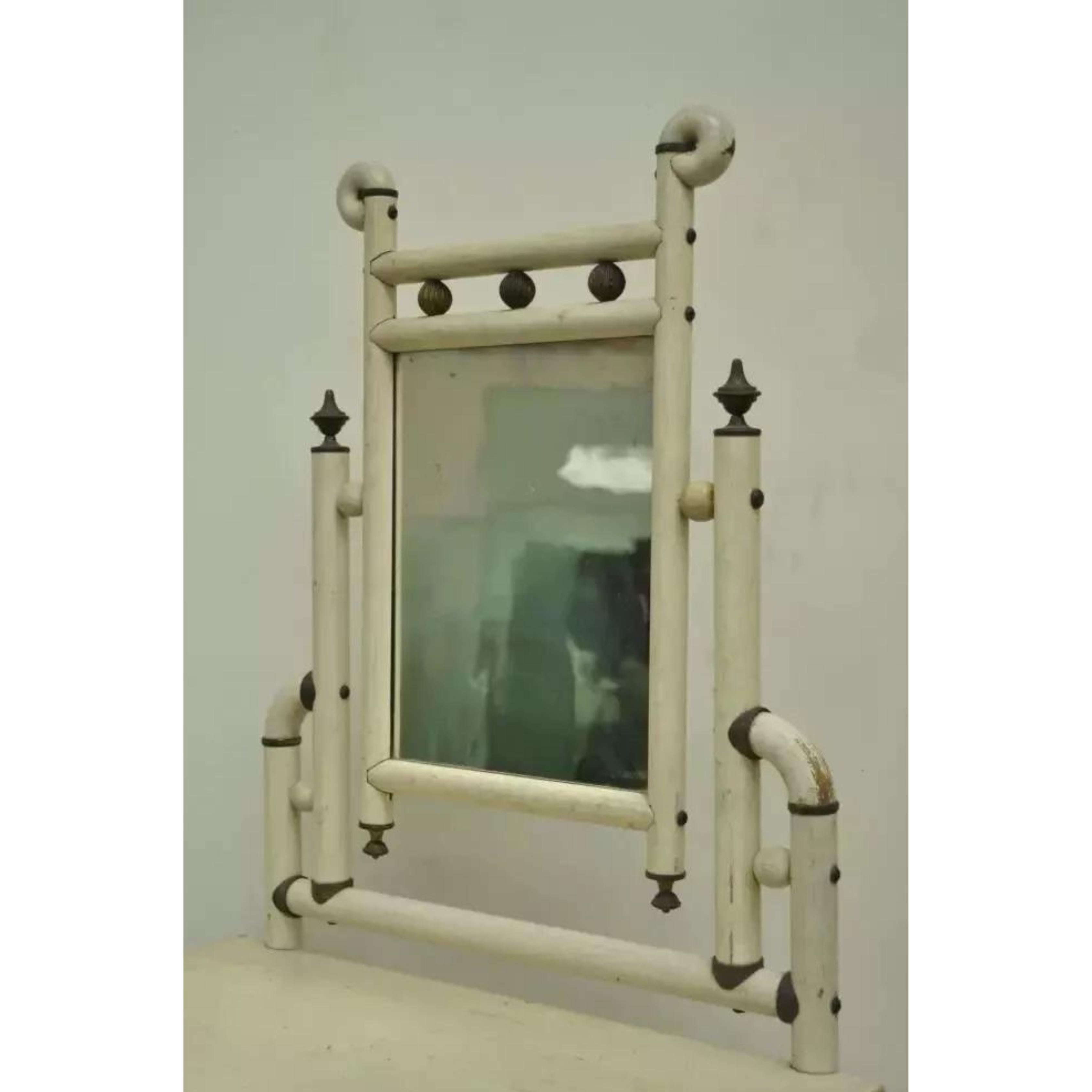 Antique Arts & Crafts Small Salesman Sample White Bentwood Dresser & Mirror In Good Condition For Sale In Philadelphia, PA
